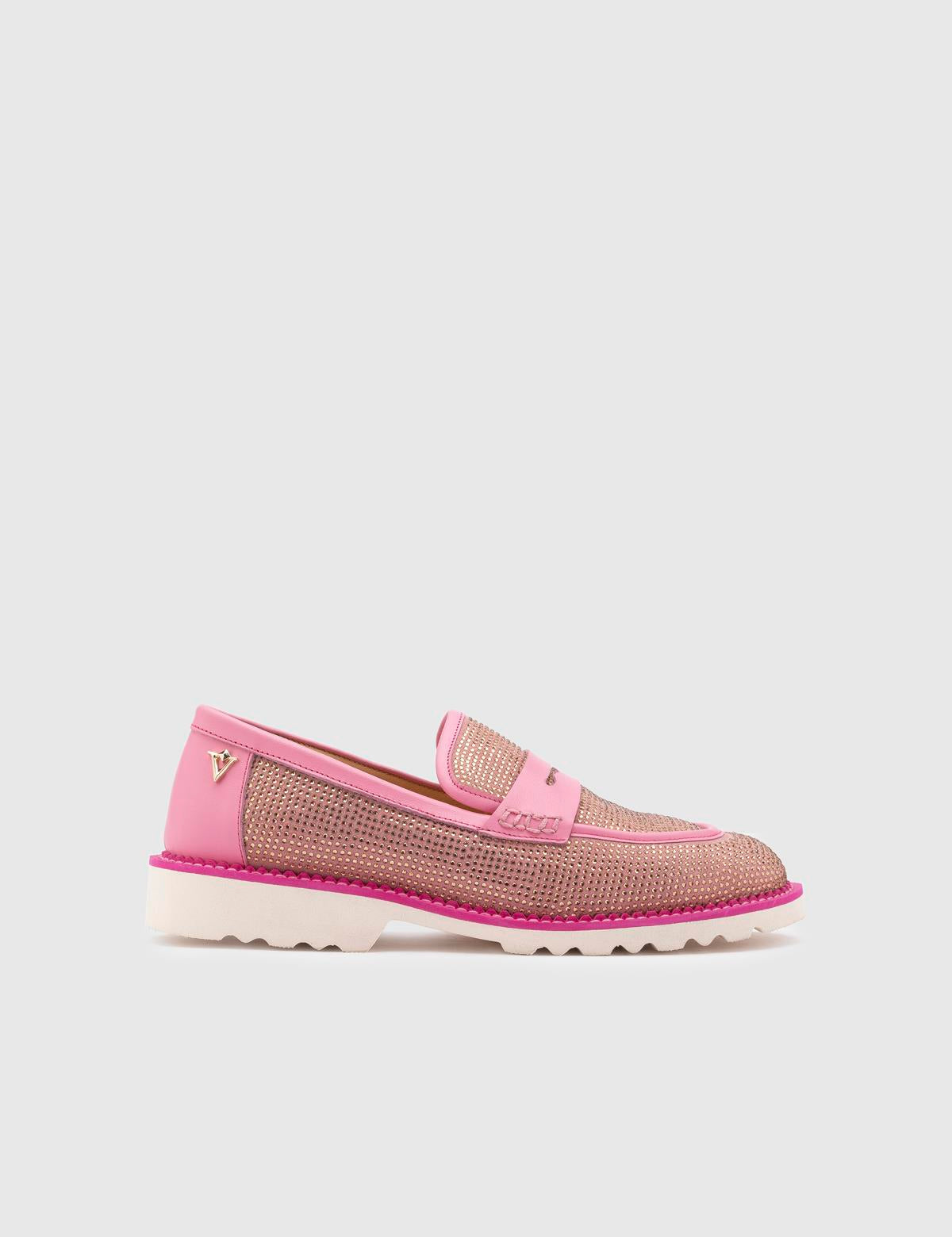 Ekala Rosa Wildleder Damen Loafer mit Steinen