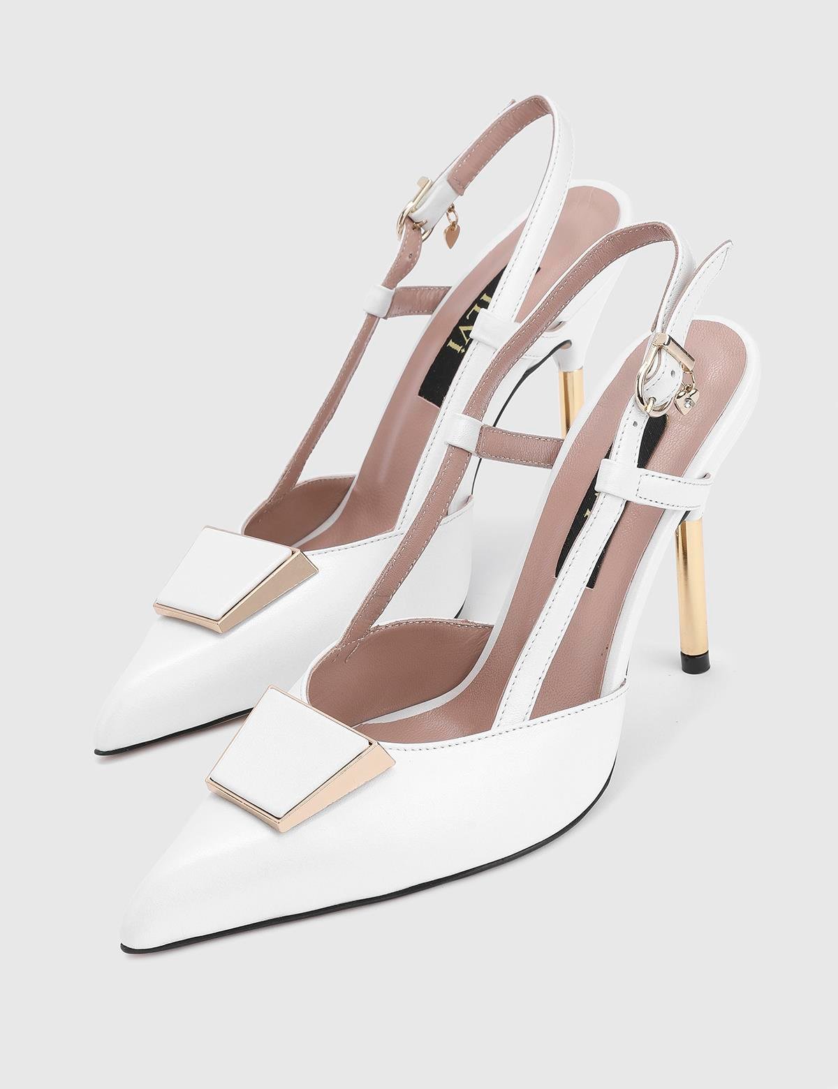 Fanni White Leather Women's Heeled Sandal