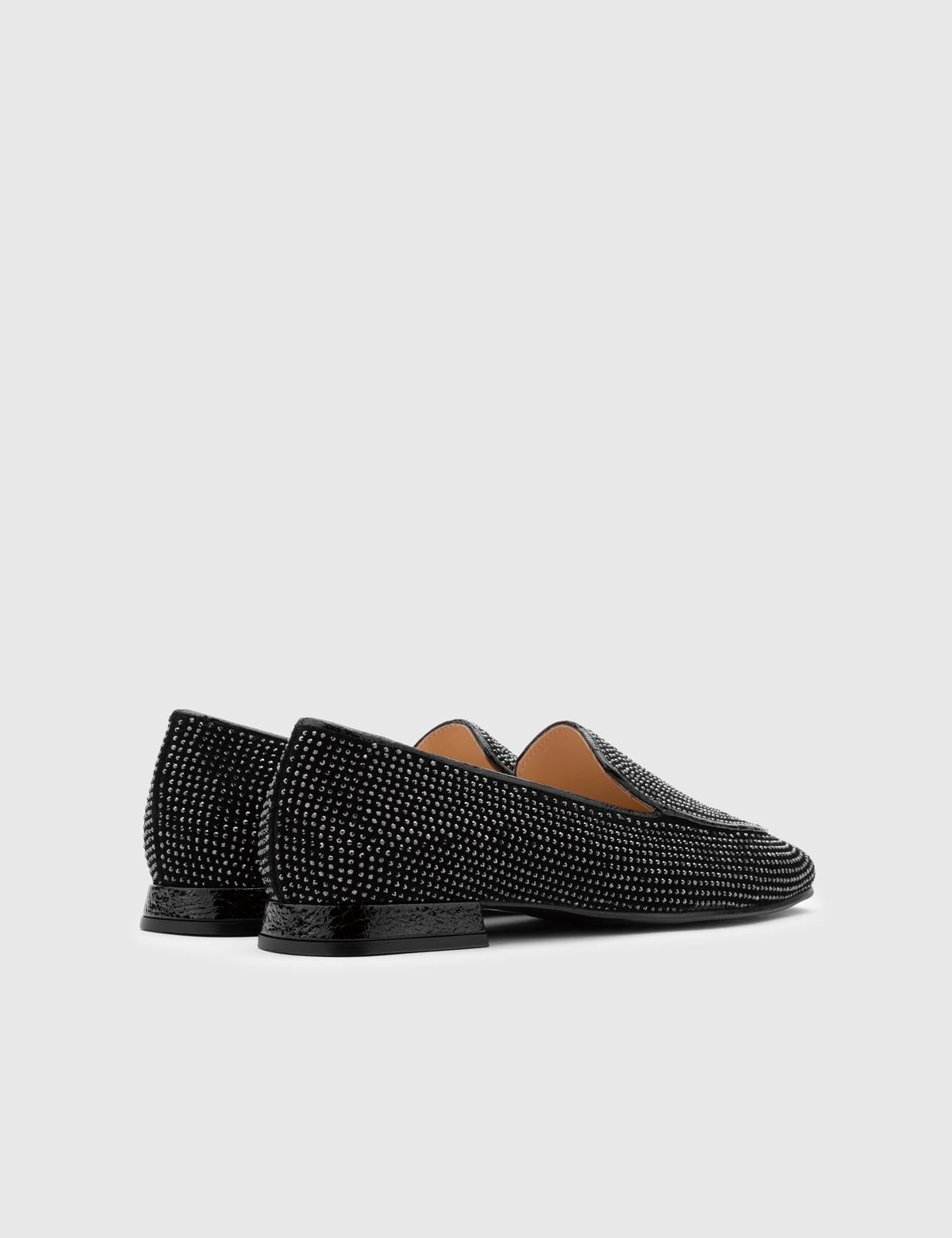 Himari Black Suede Leather Women's Loafer with Stones
