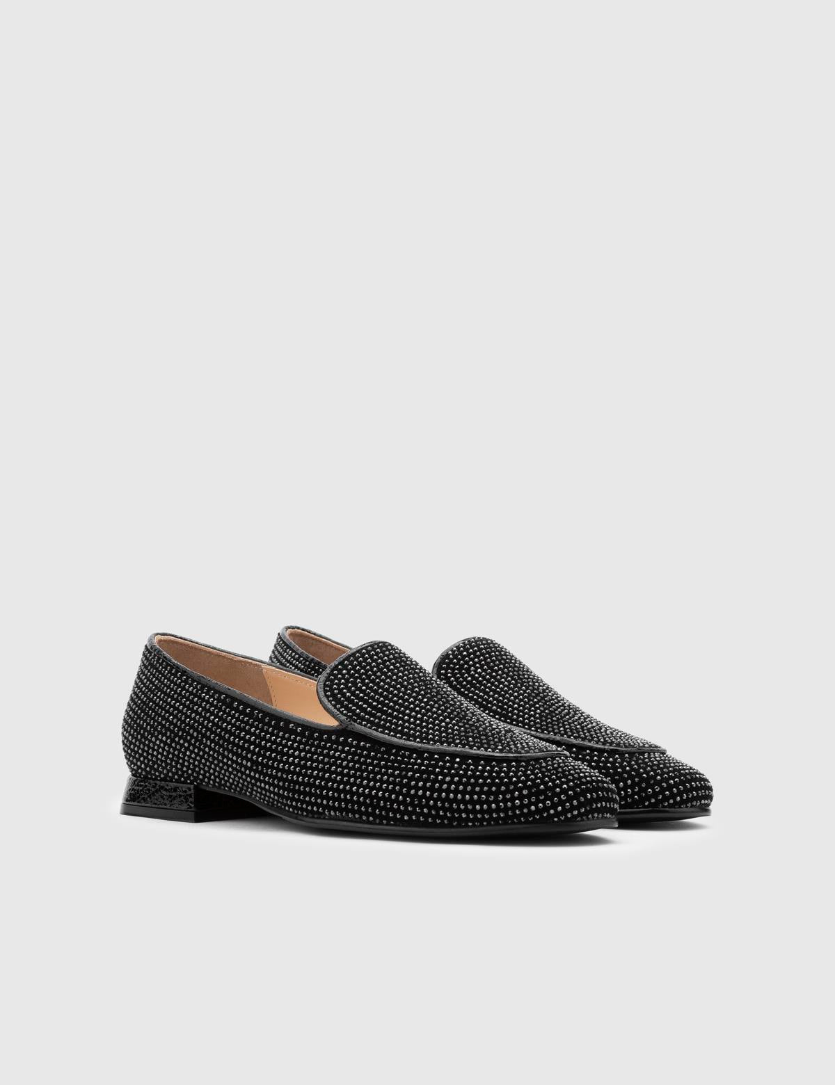 Himari Black Suede Leather Women's Loafer with Stones