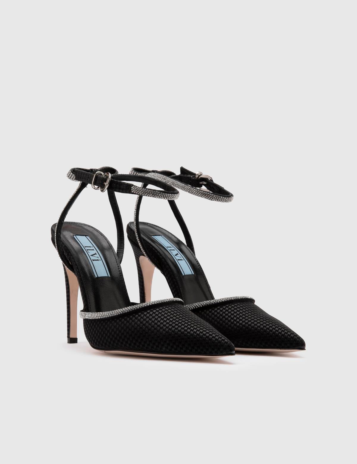 Ainsley Black Leather Women's Heeled Sandal