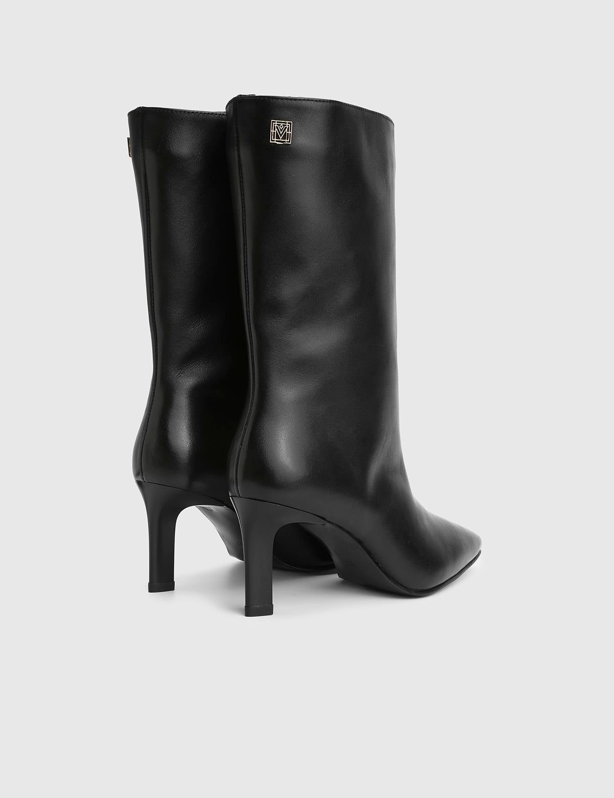 Alvina Black Leather Women's Heeled Boot