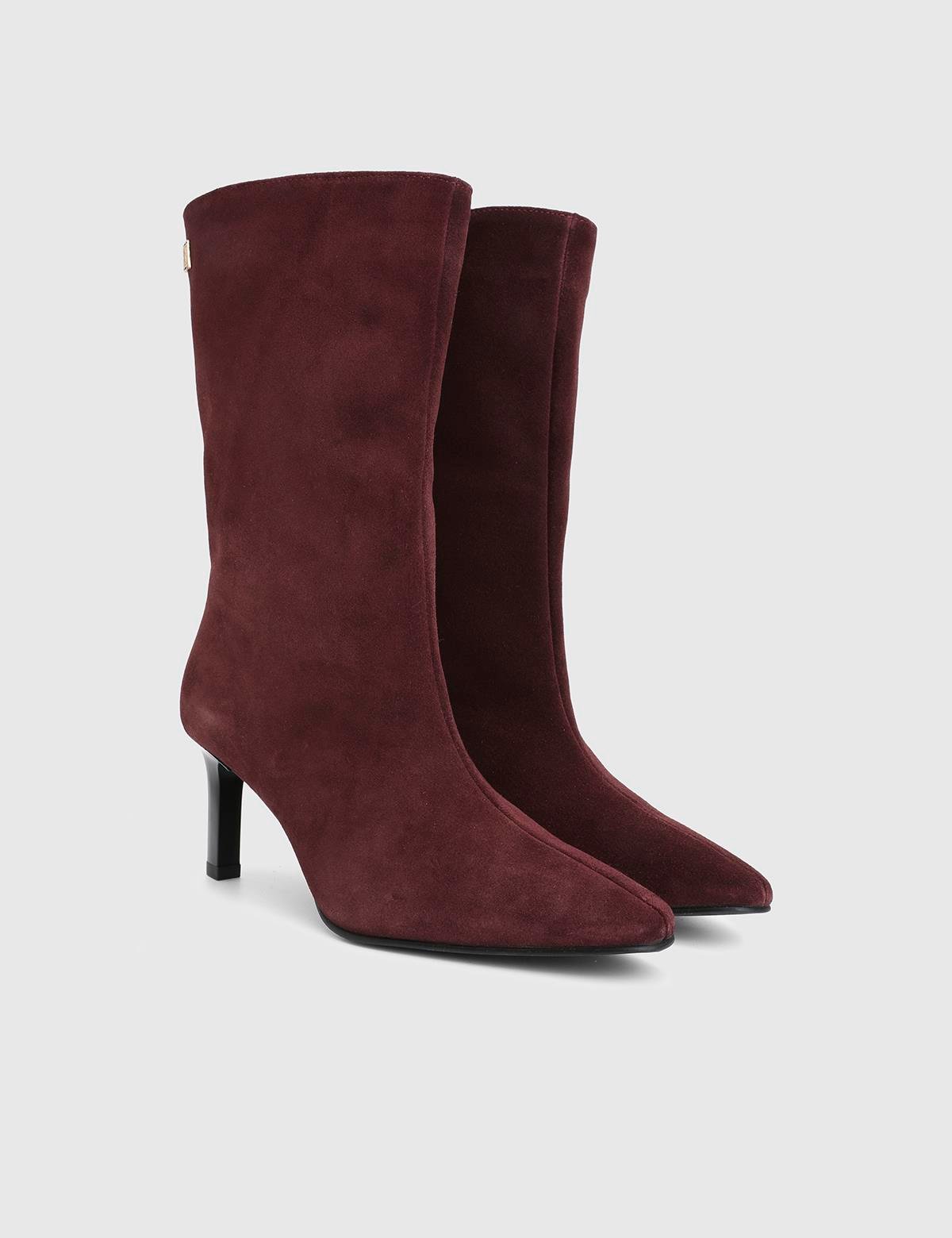 Alvina Burgundy Suede Leather Women's Heeled Boot