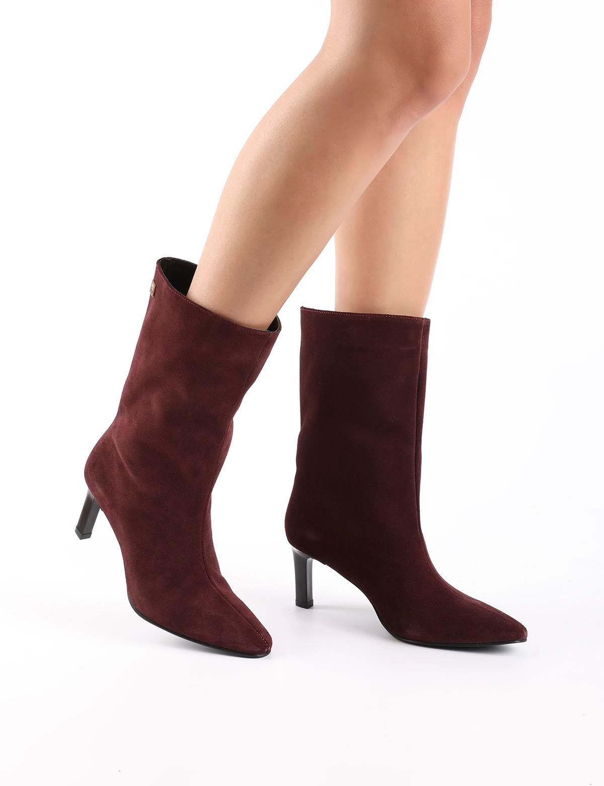 Alvina Burgundy Suede Leather Women's Heeled Boot