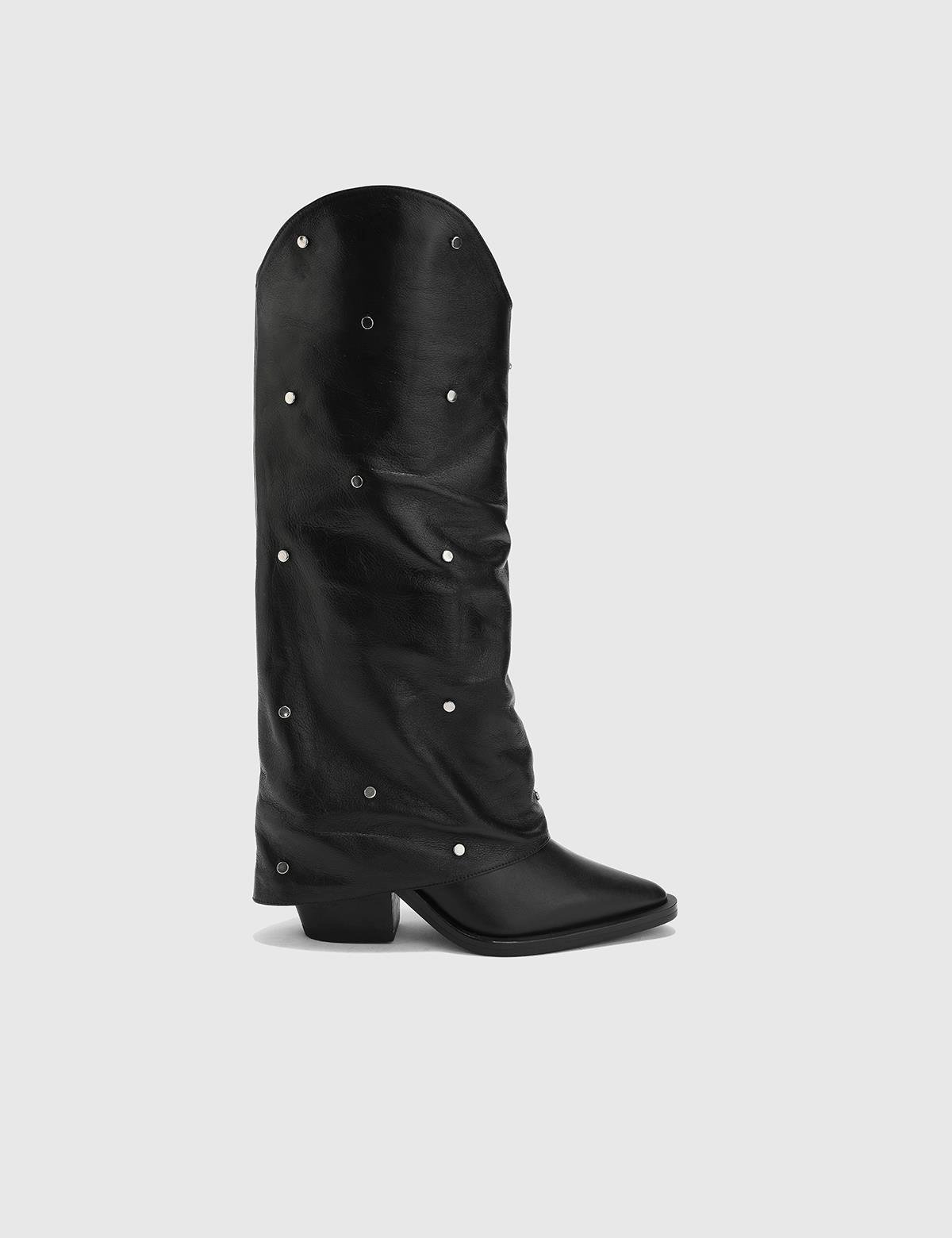 Alvise Black Leather Women's Heeled High Boot
