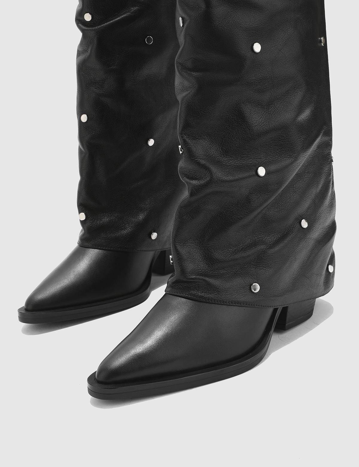 Alvise Schwarzer Leder-Damenstiefel mit hohem Absatz
