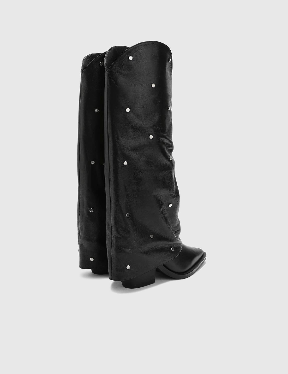 Alvise Schwarzer Leder-Damenstiefel mit hohem Absatz