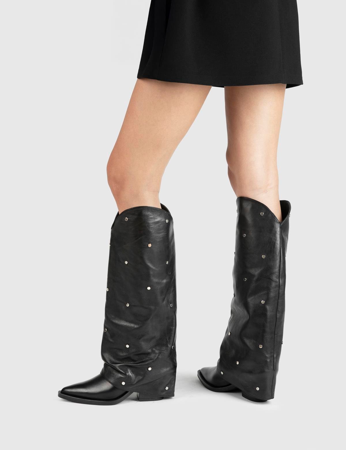 Alvise Black Leather Women's Heeled High Boot