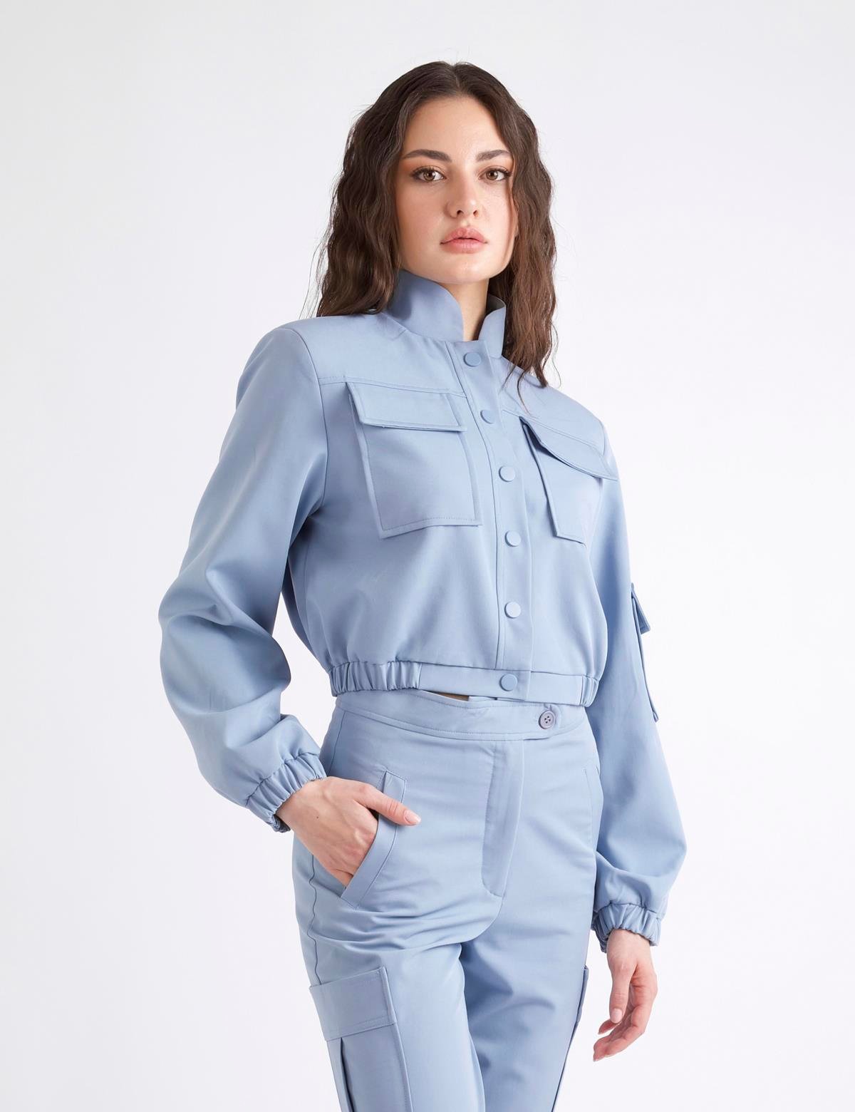 Ambra Blue Women's Crop Bomber Jacket