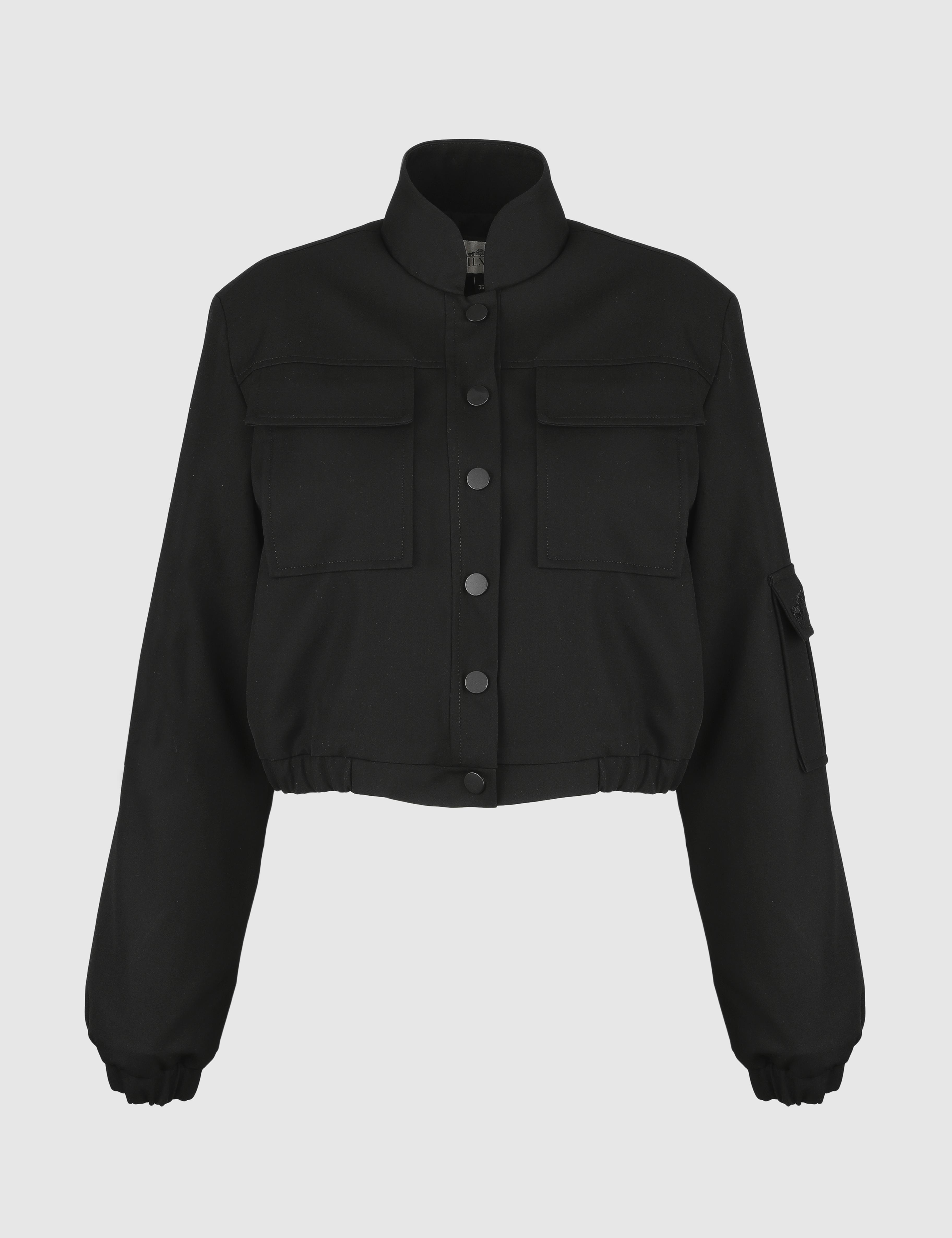 Ambra Black Women's Crop Bomber Jacket