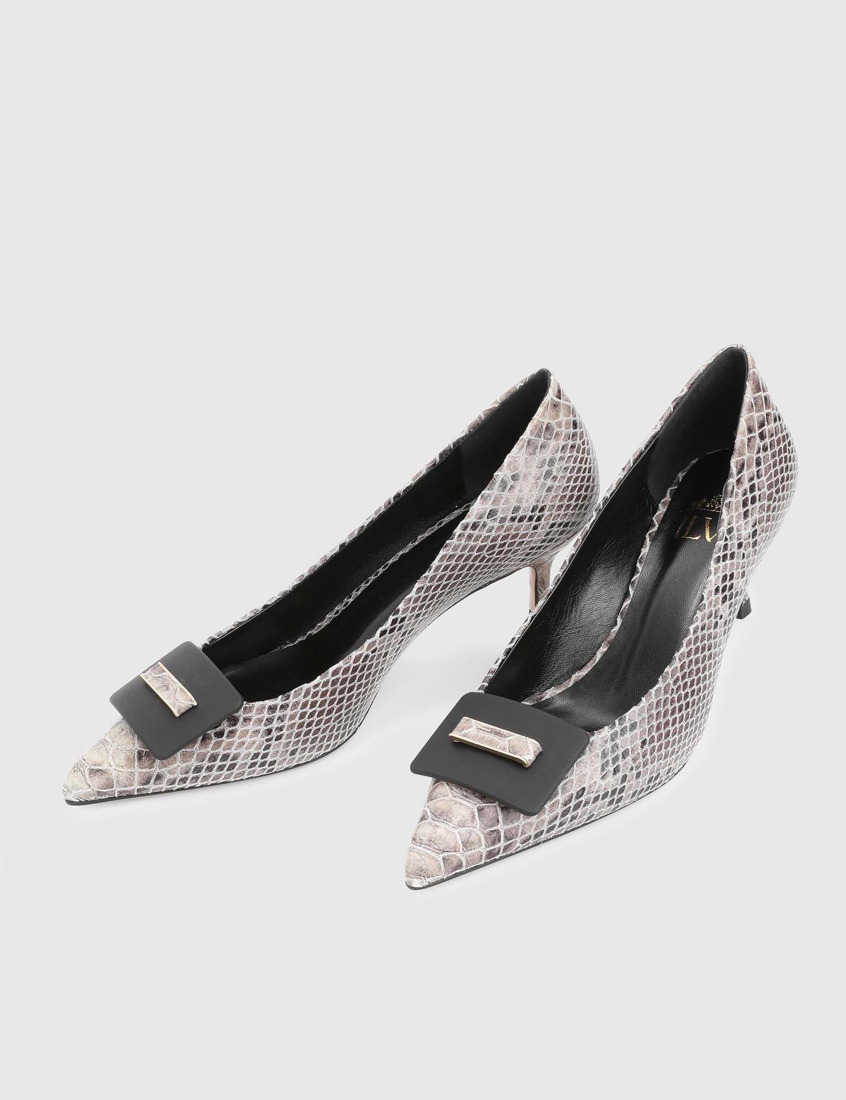 Amonde Grey Leather Snake Women's Pump