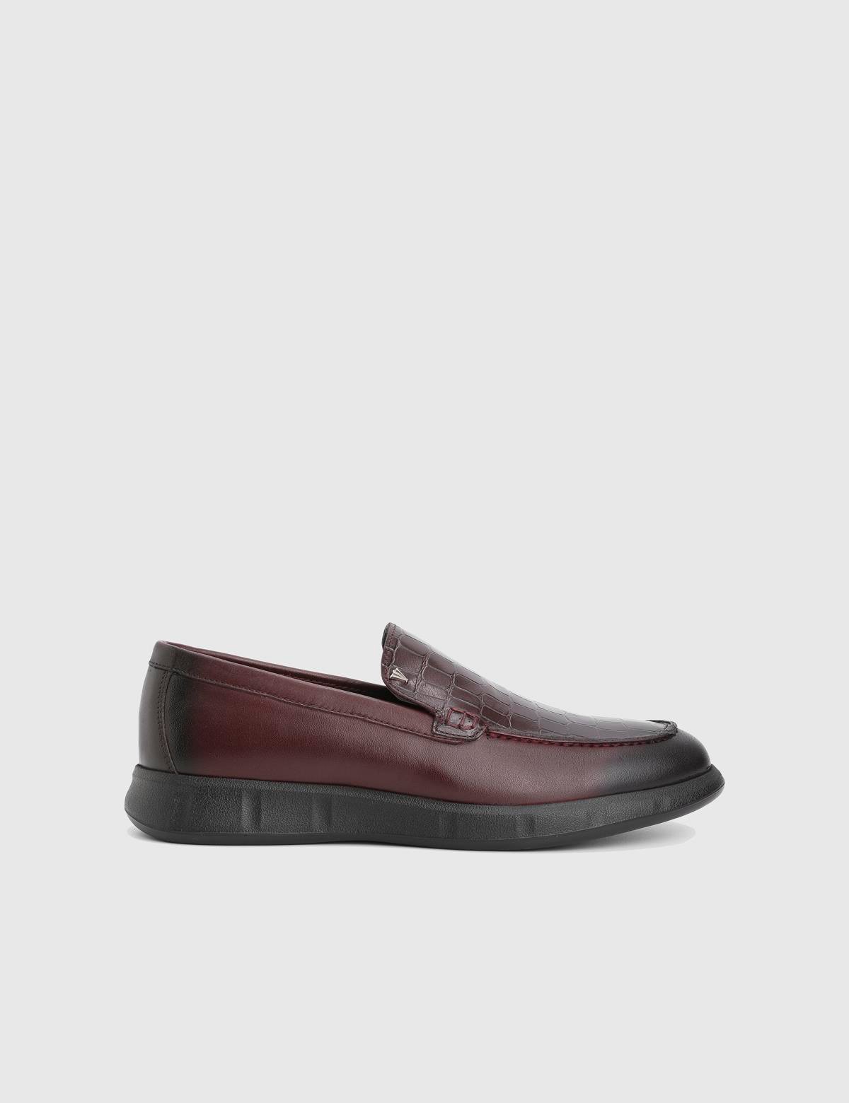Angelo Burgundy Leather Crocodile Men's Loafer