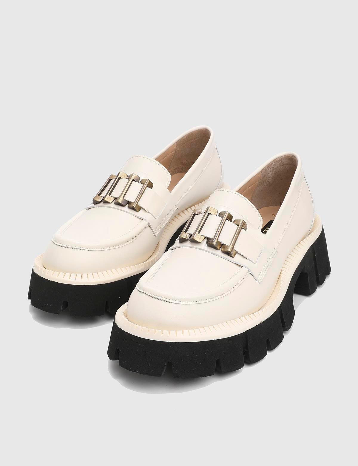 Anto Beige Leather Women's Loafer