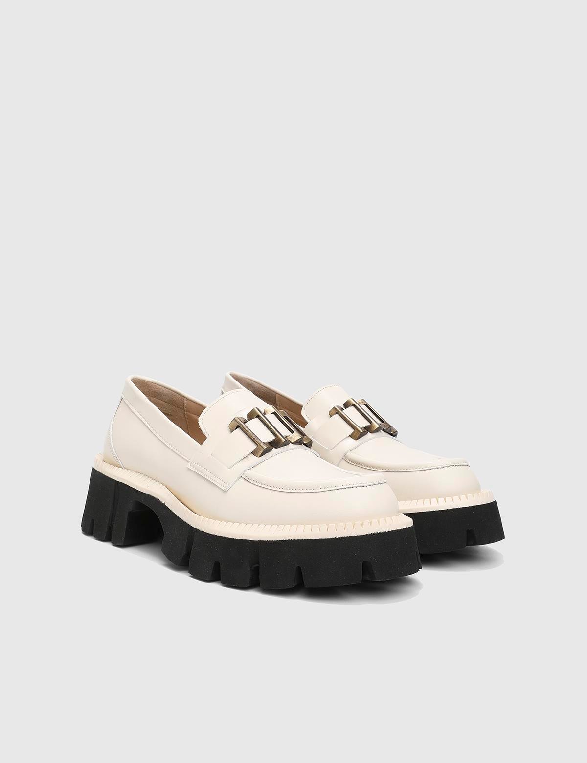 Anto Beige Leather Women's Loafer