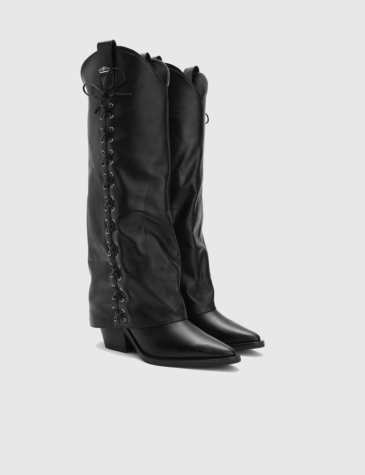 Aradia Black Leather Women's Heeled High Boot