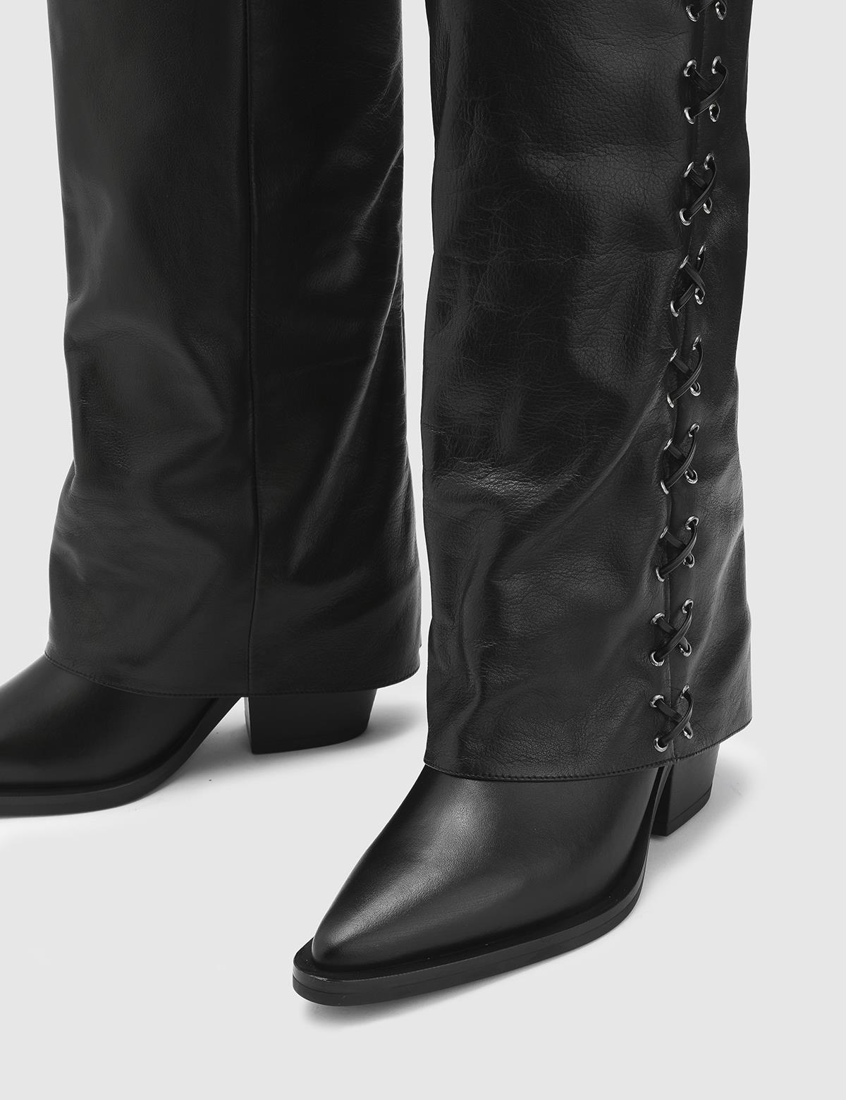 Aradia Black Leather Women's Heeled High Boot