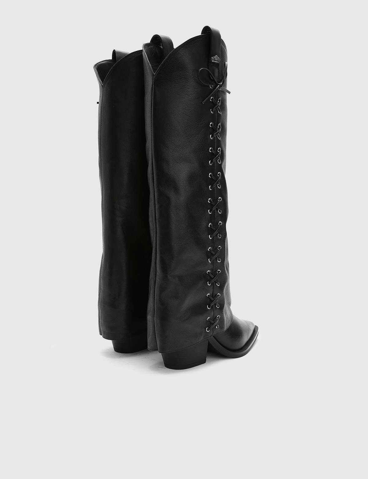 Aradia Black Leather Women's Heeled High Boot