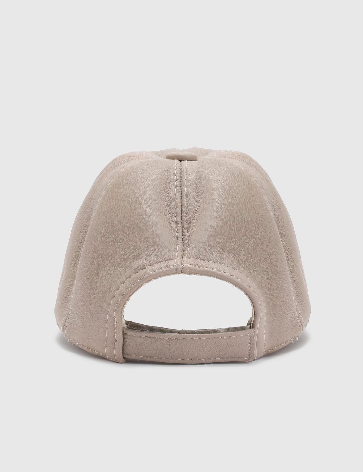Aretha Beige Leather Unisex Hat