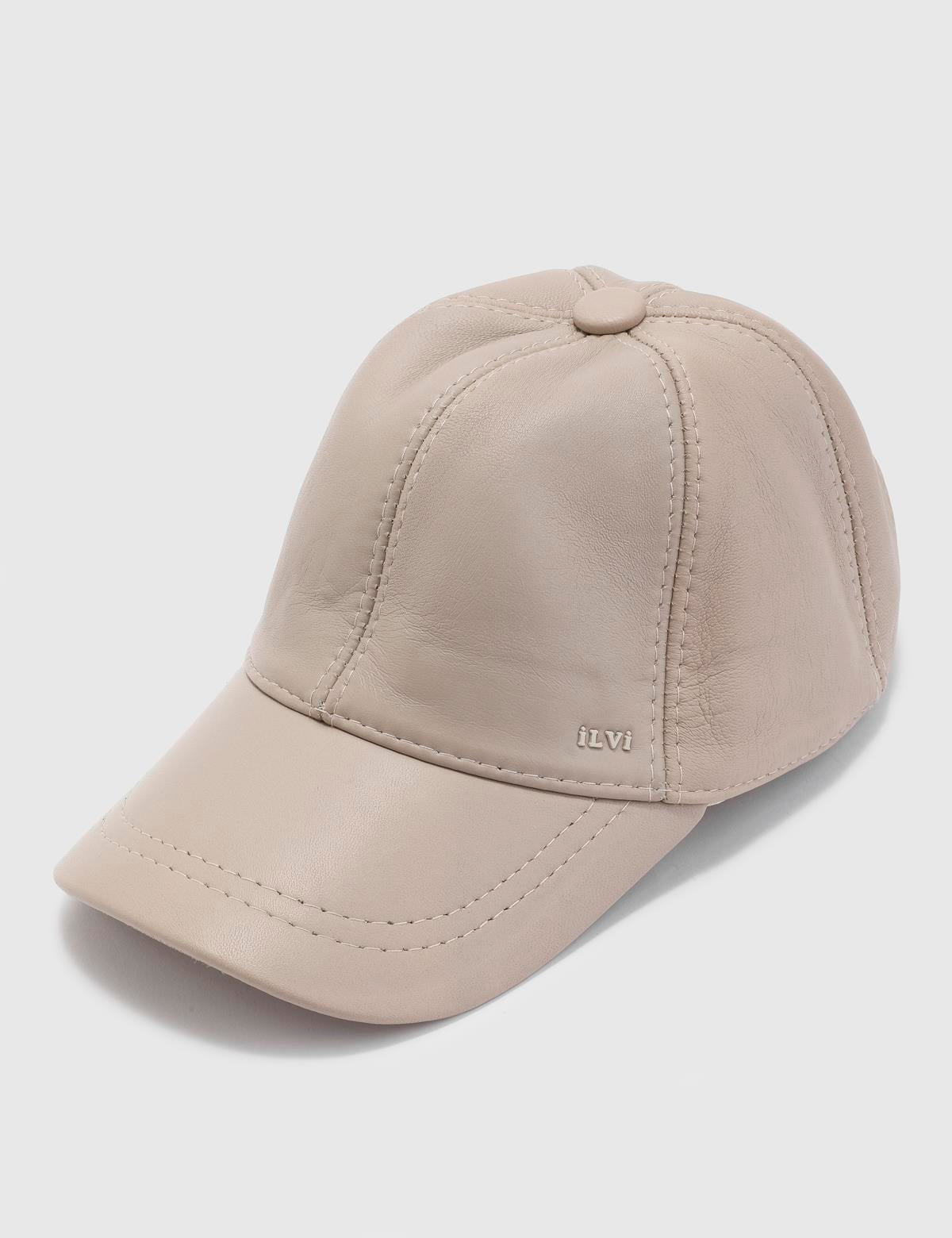 Aretha Beige Leather Unisex Hat