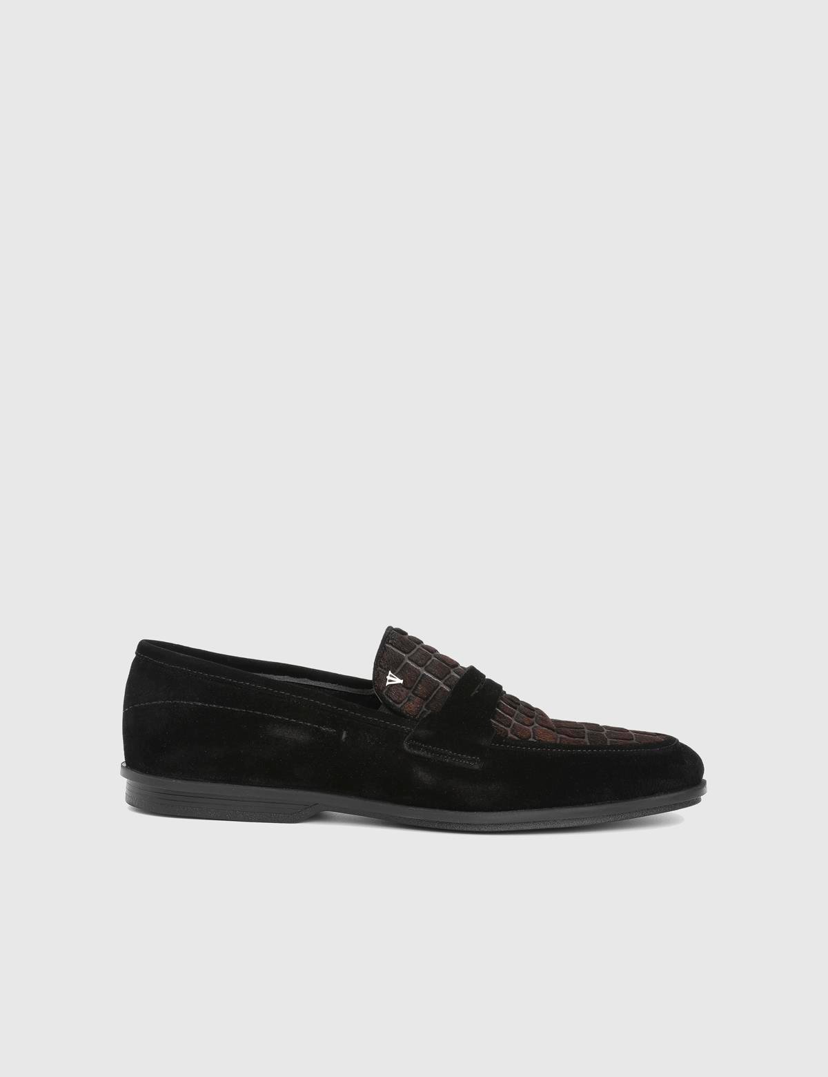 Argus Black Suede Leather Foal Fur Men's Loafer