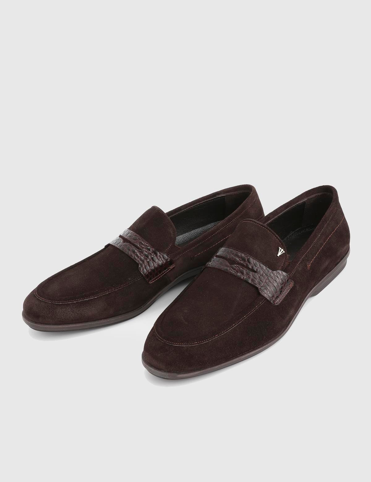 Argus Brown Suede Leather Crocodile Men's Loafer