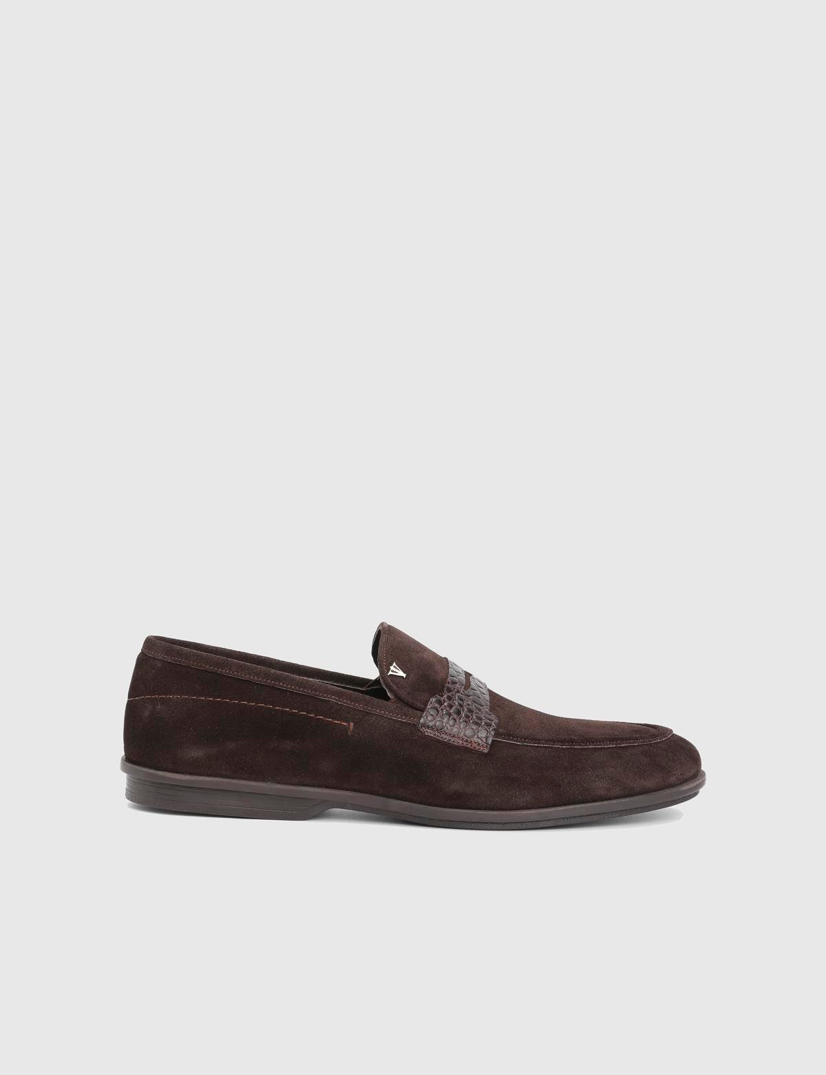 Argus Brown Suede Leather Crocodile Men's Loafer