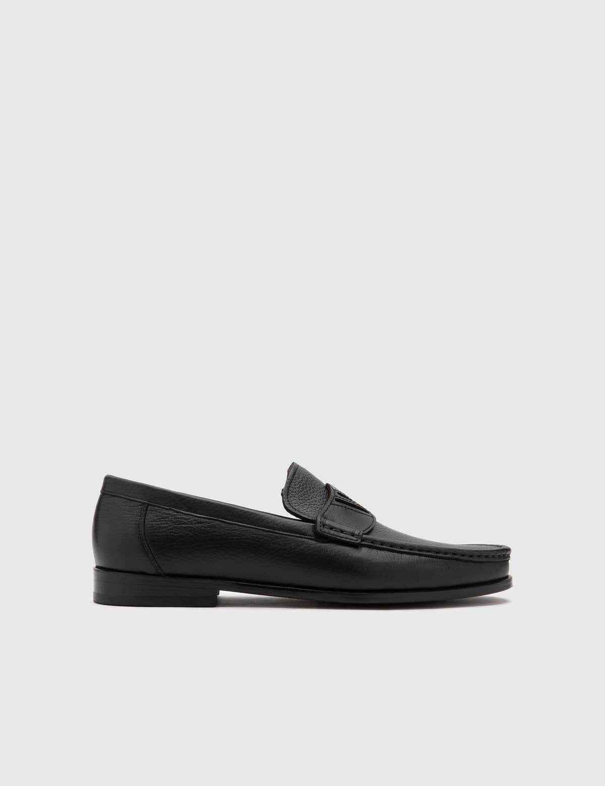 Arrec Black Floater Leather Men's Loafer