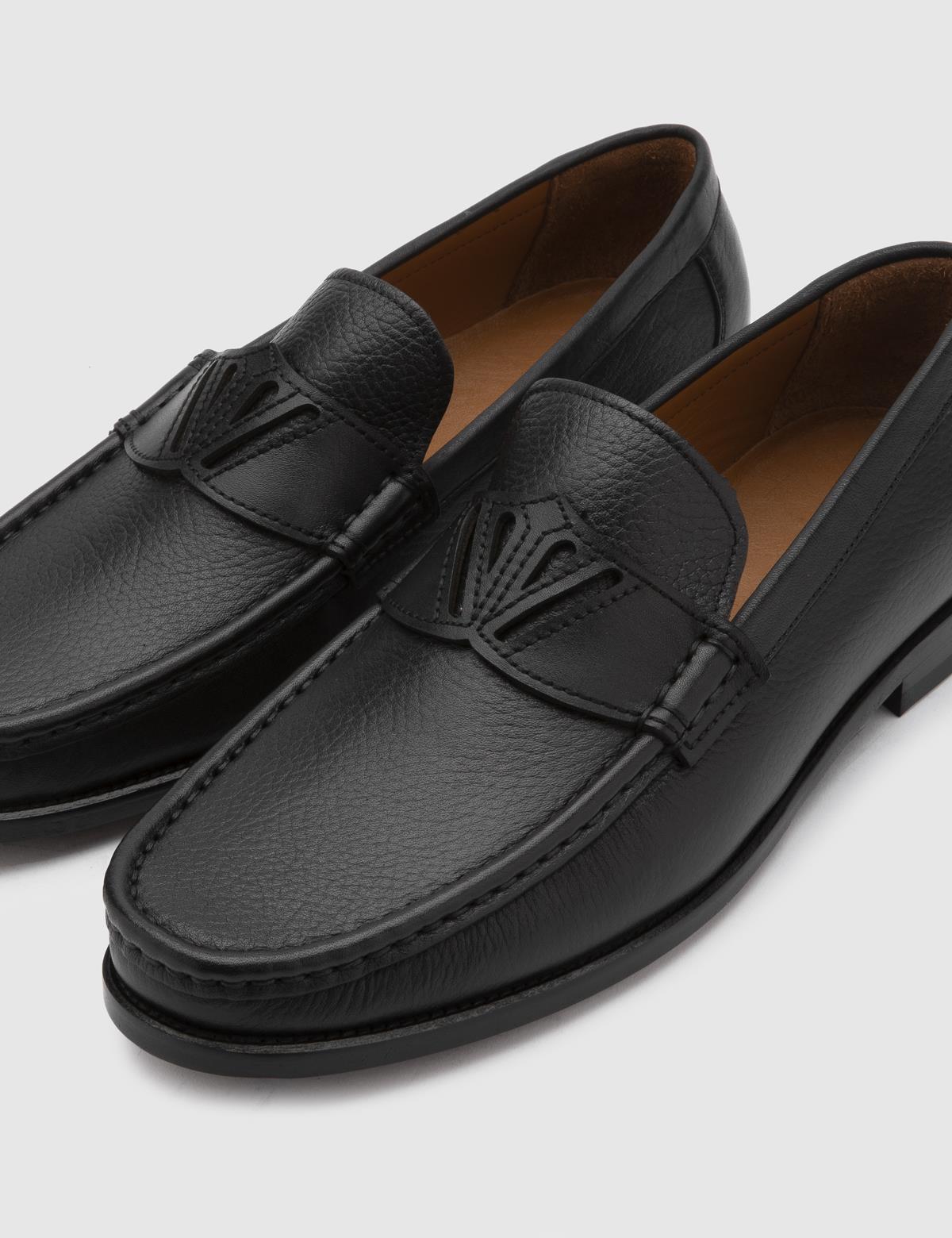 Arrec Black Floater Leather Men's Loafer