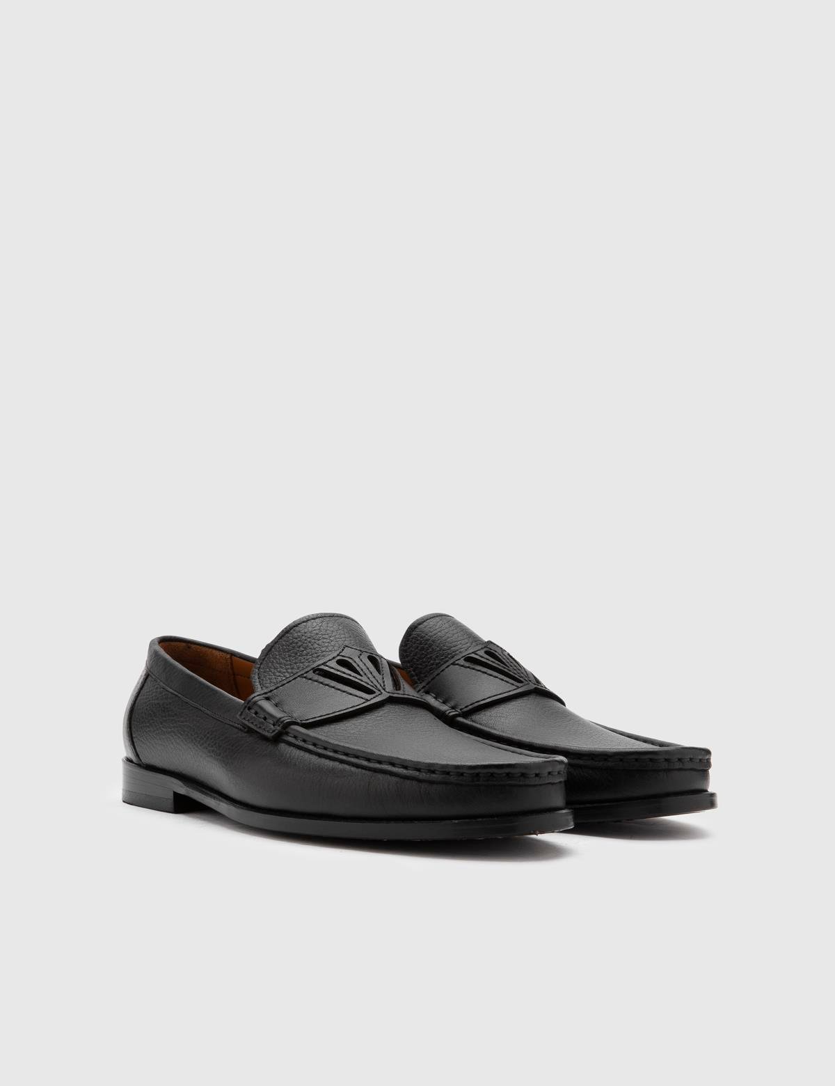 Arrec Black Floater Leather Men's Loafer