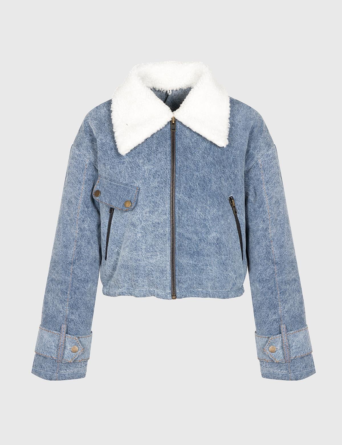 Arven Light Blue Women's Cotton Aviator Bomber Jacket