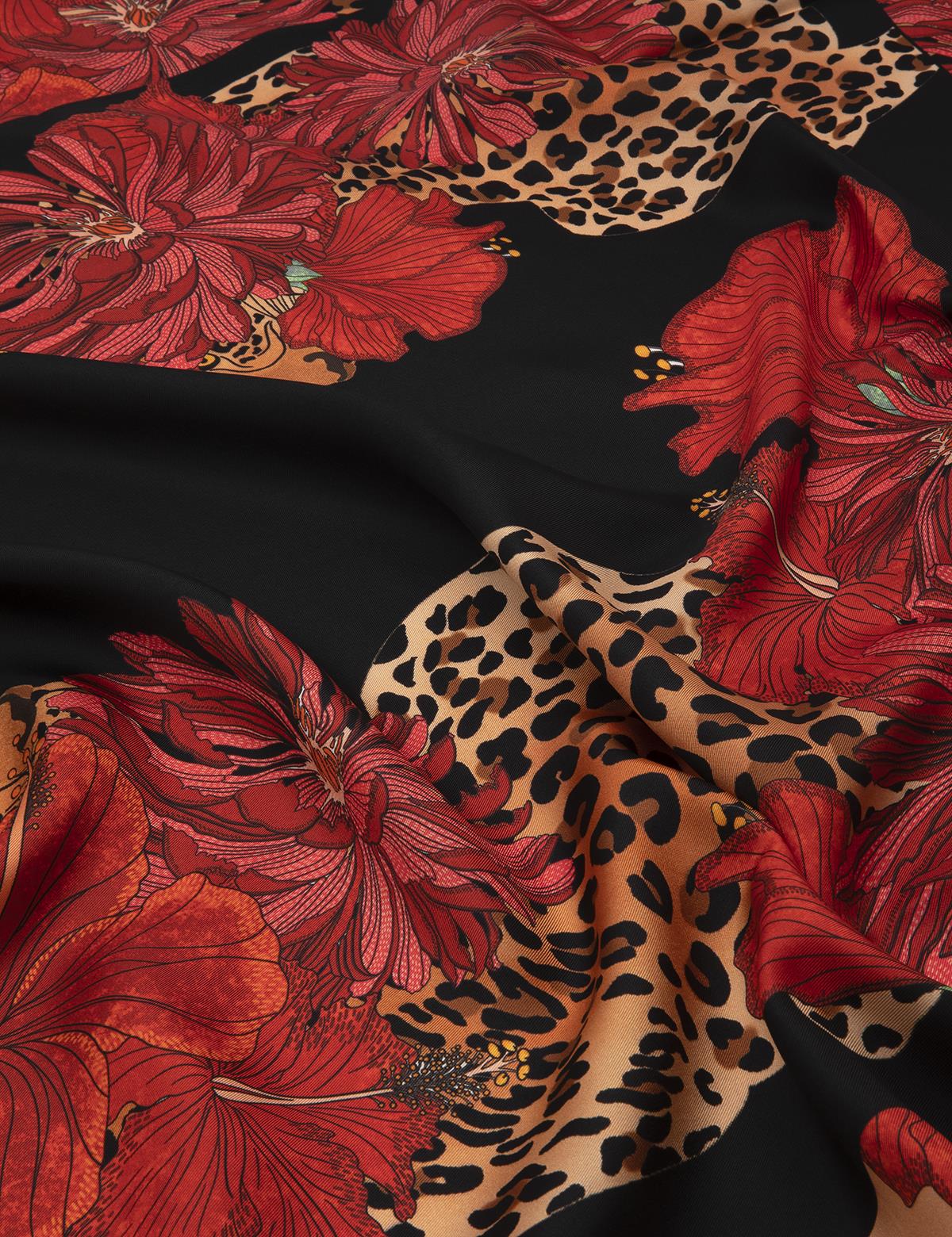 Ros Red-Black Silk Twill Women's Scarf