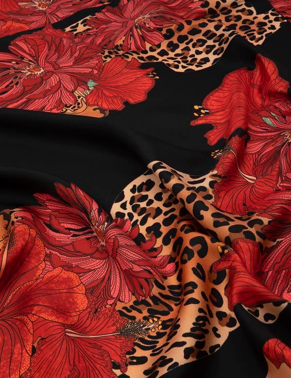 Ros Red-Black Silk Twill Women's Scarf