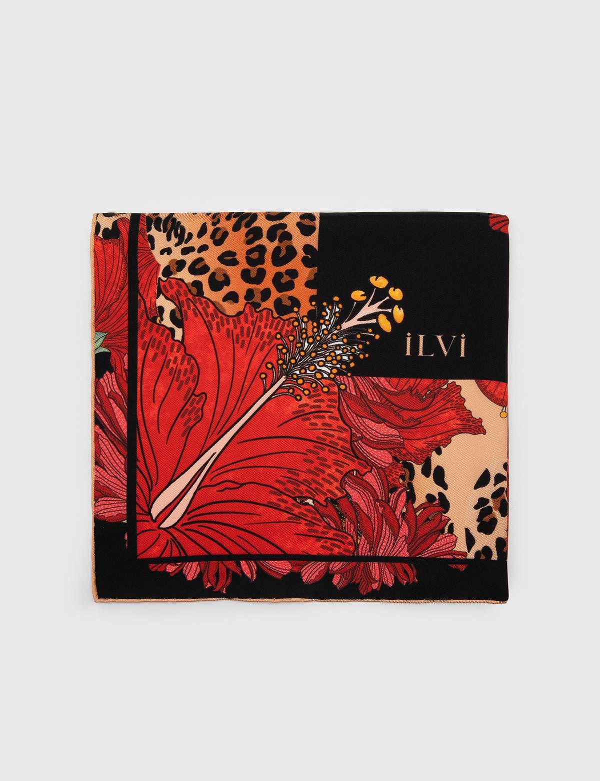 Ros Red-Black Silk Twill Women's Scarf