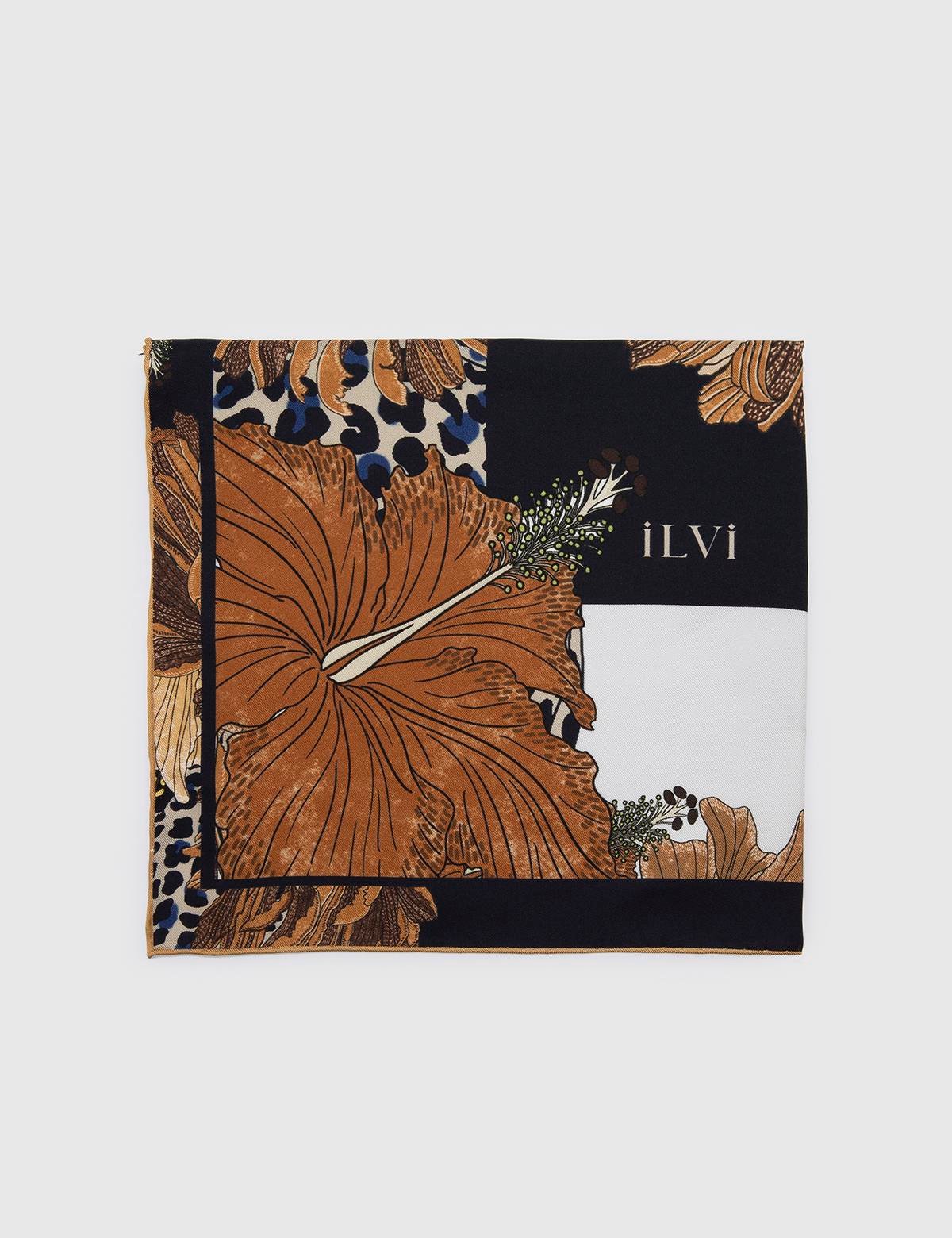 Ros Navy Blue-Brown Silk Twill Women's Scarf