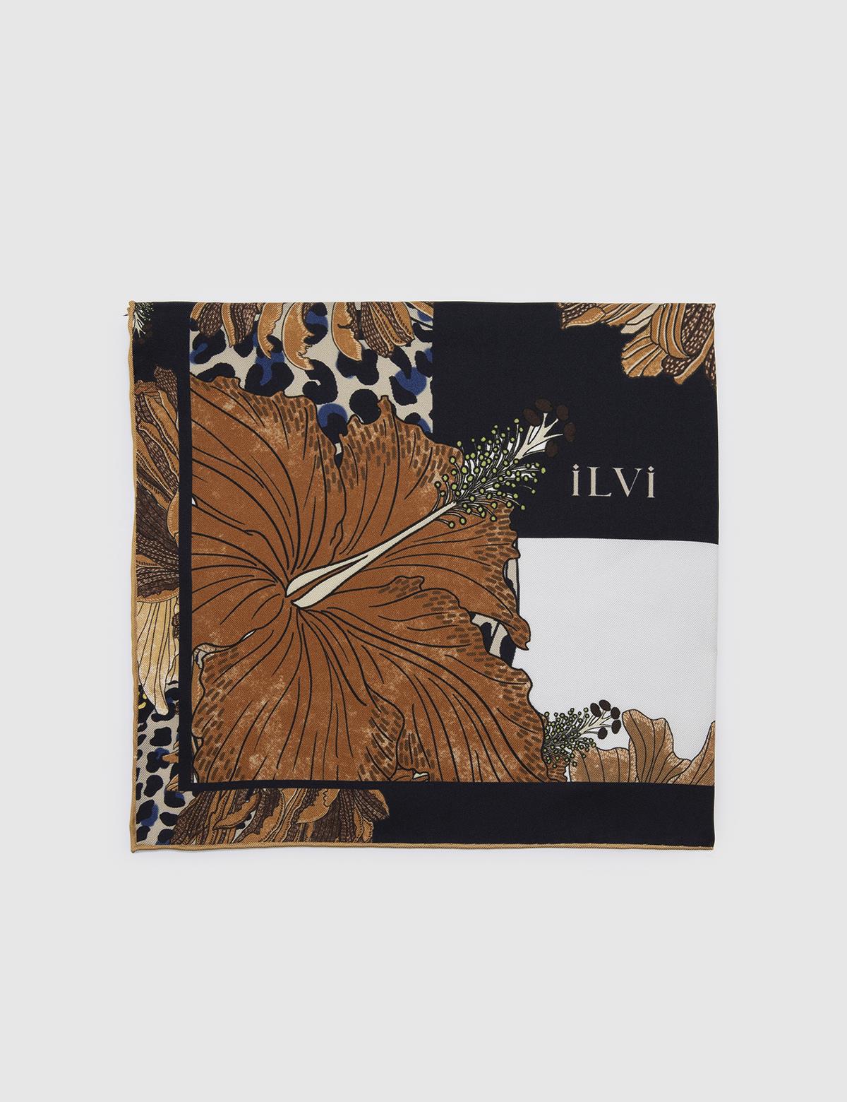 Ros Navy Blue-Brown Silk Twill Women's Scarf