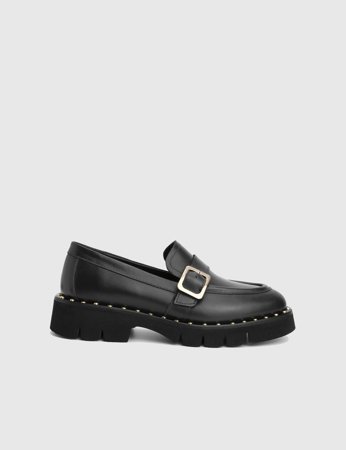 Avilia Black Leather Women's Loafer