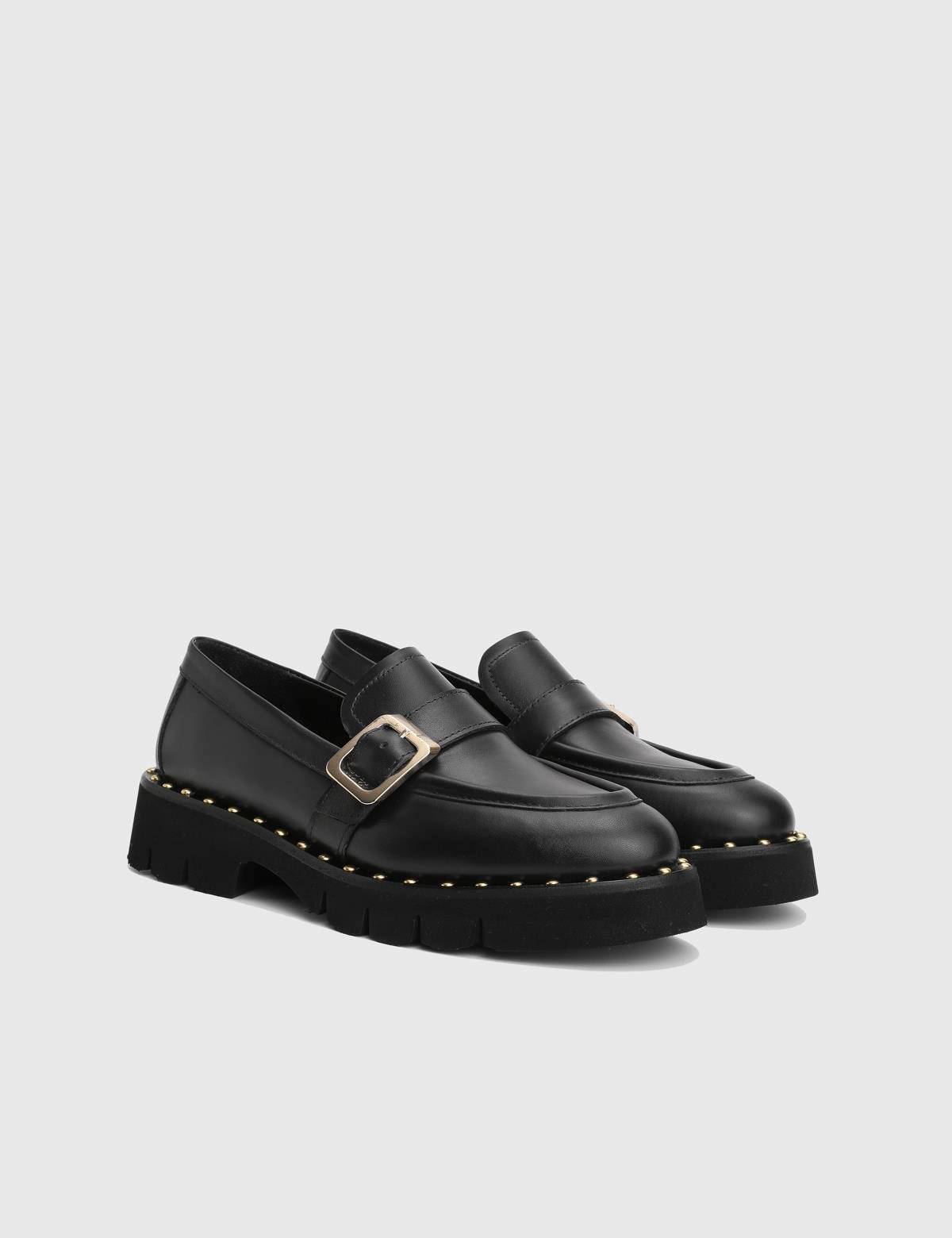 Avilia Black Leather Women's Loafer