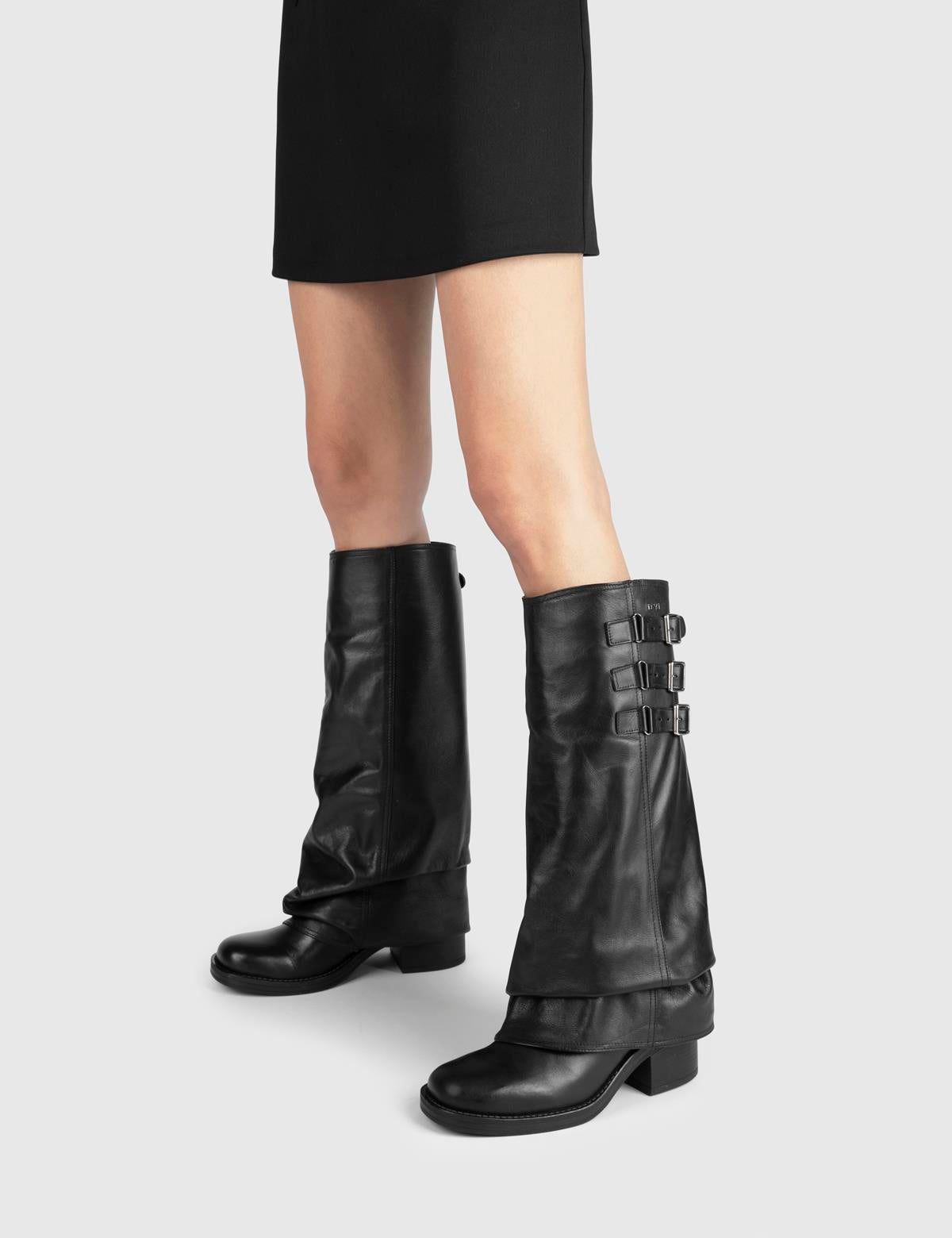 Balbina Black Leather Women's Heeled High Boot