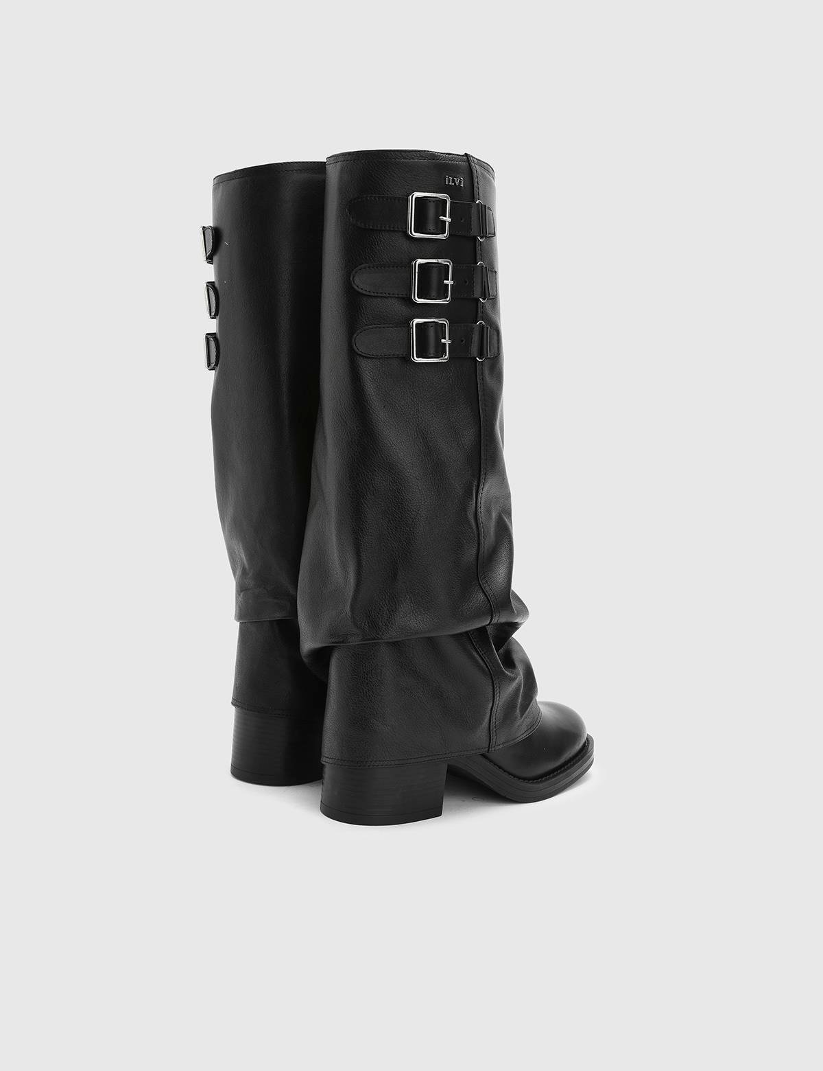 Balbina Black Leather Women's Heeled High Boot