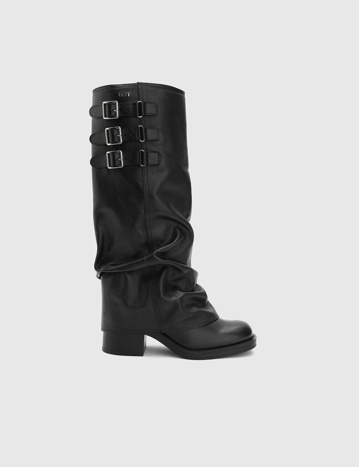 Balbina Black Leather Women's Heeled High Boot