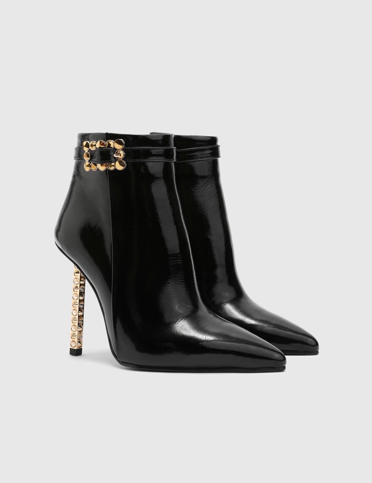 Barnaby Black Wrinkled Patent Leather Women's Heeled Boot