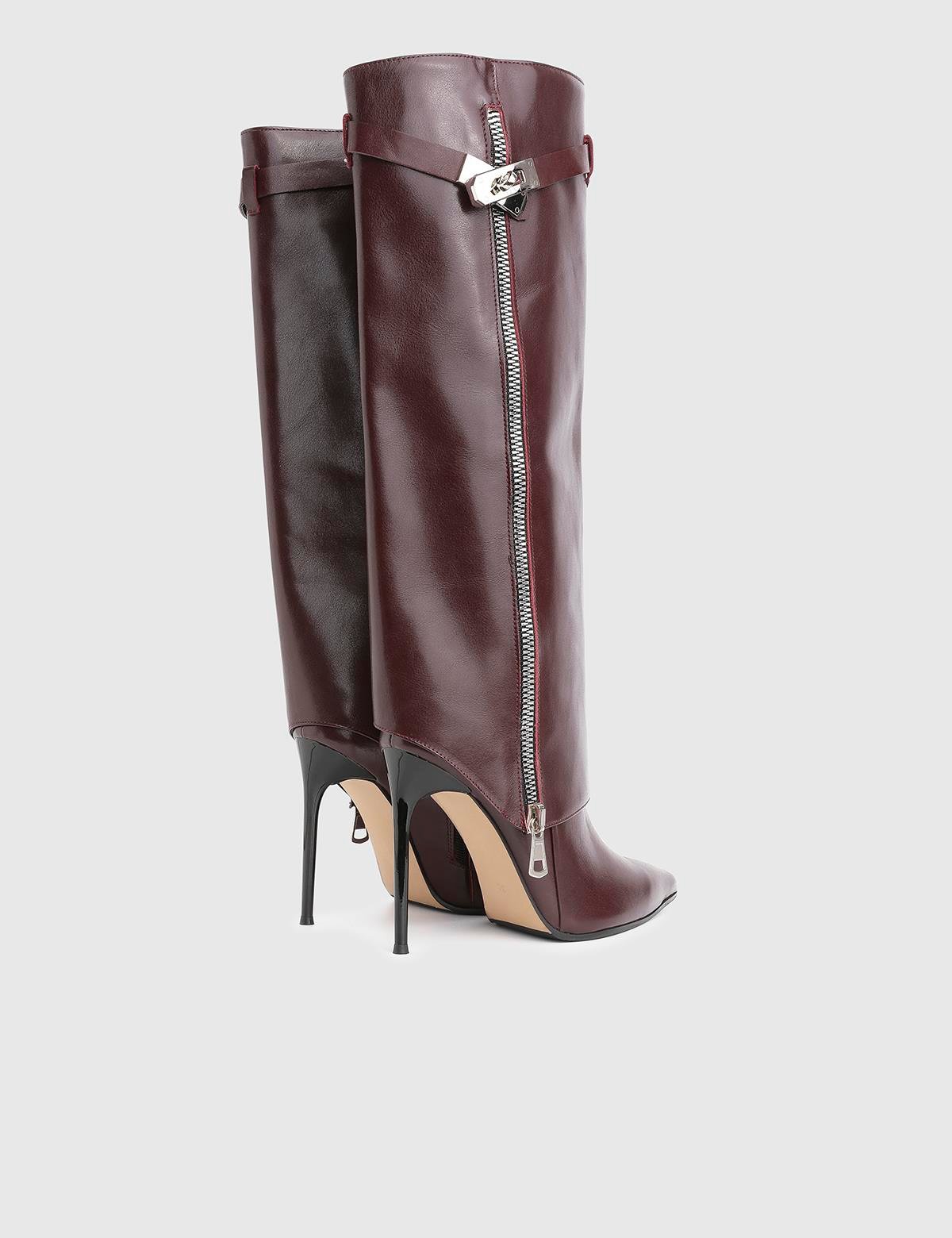 Bellina Burgundy Leather Women's Heeled High Boot