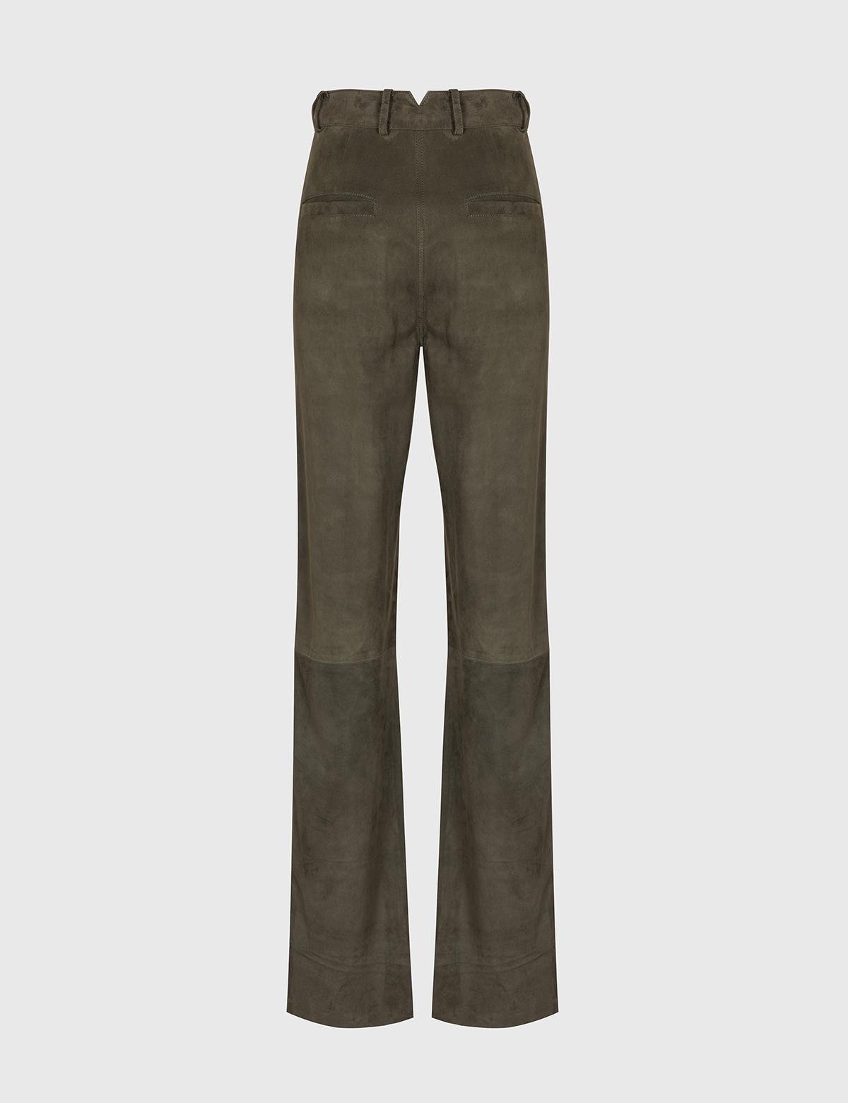 Berta Khaki Suede Women's Leather Pants