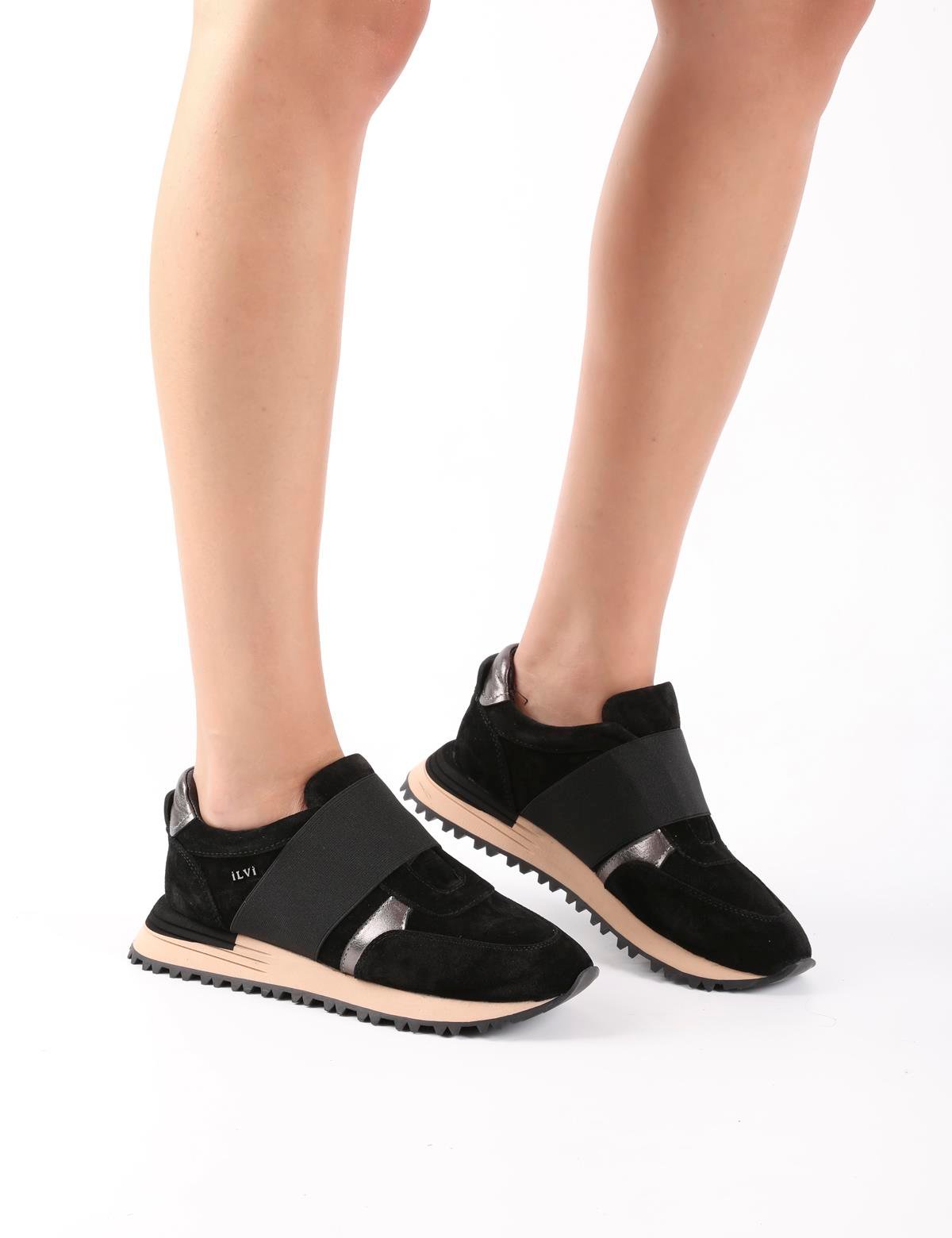 Blendina Black Suede Leather Women's Sneaker