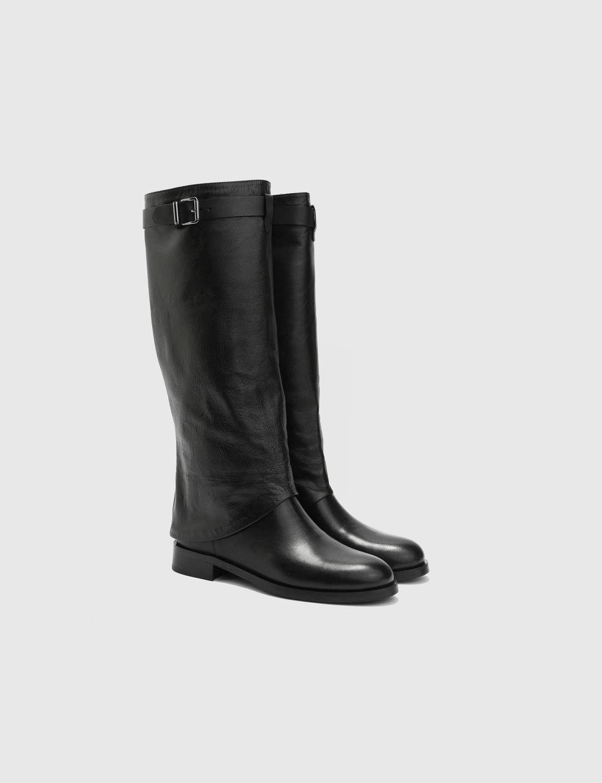 Bogense Black Leather Women's High Boot