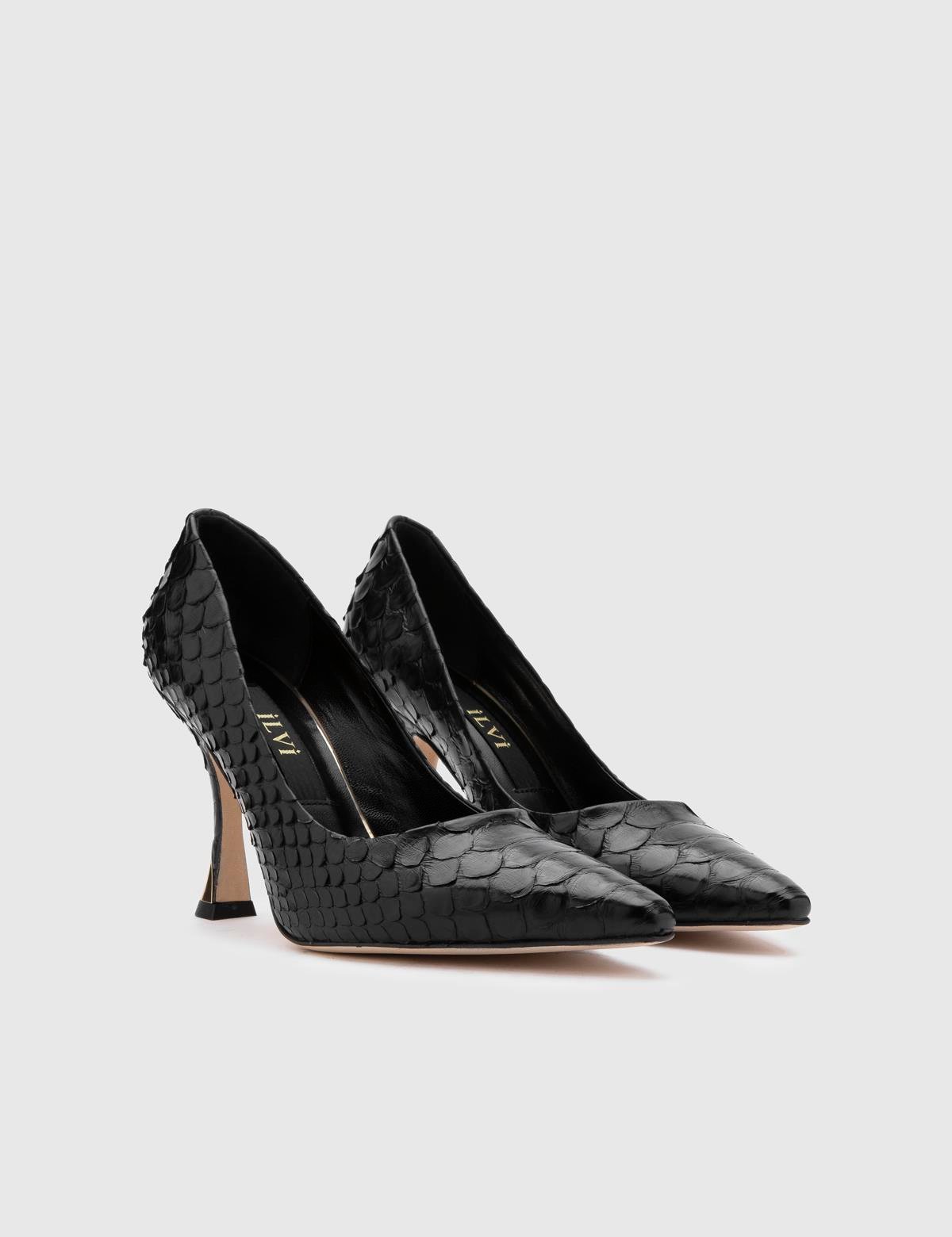 Bongor Black Snake Leather Women's Pump