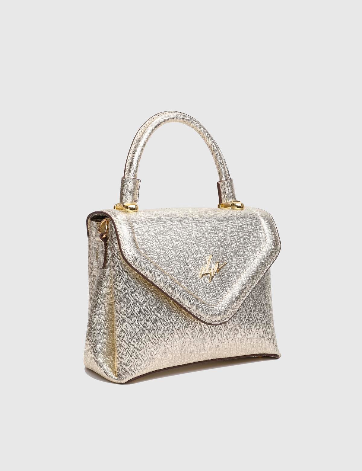 Brazilya Gold Printed Leather Women's Handbag