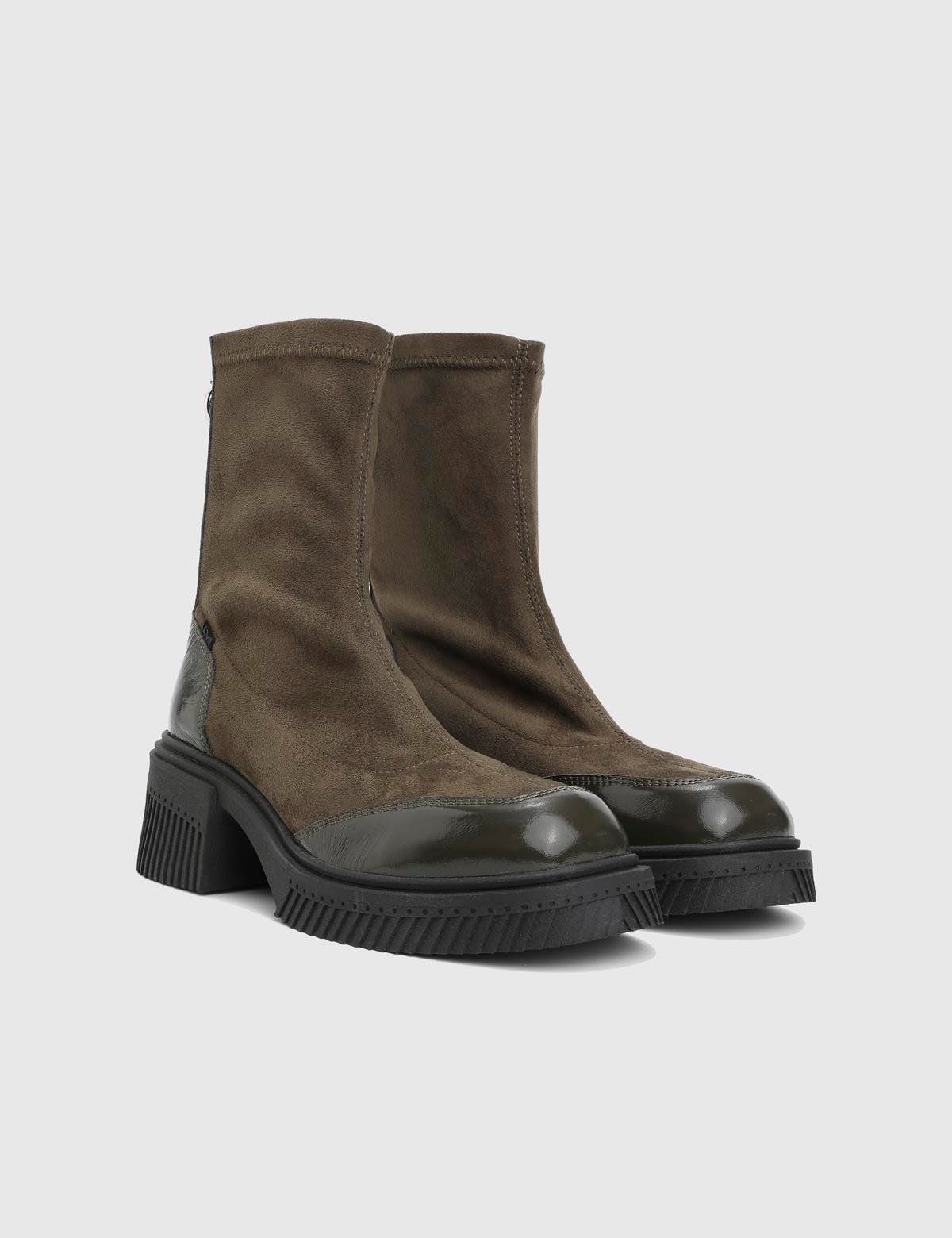 Breade Khaki Patent Leather Suede Women's Heeled Boot