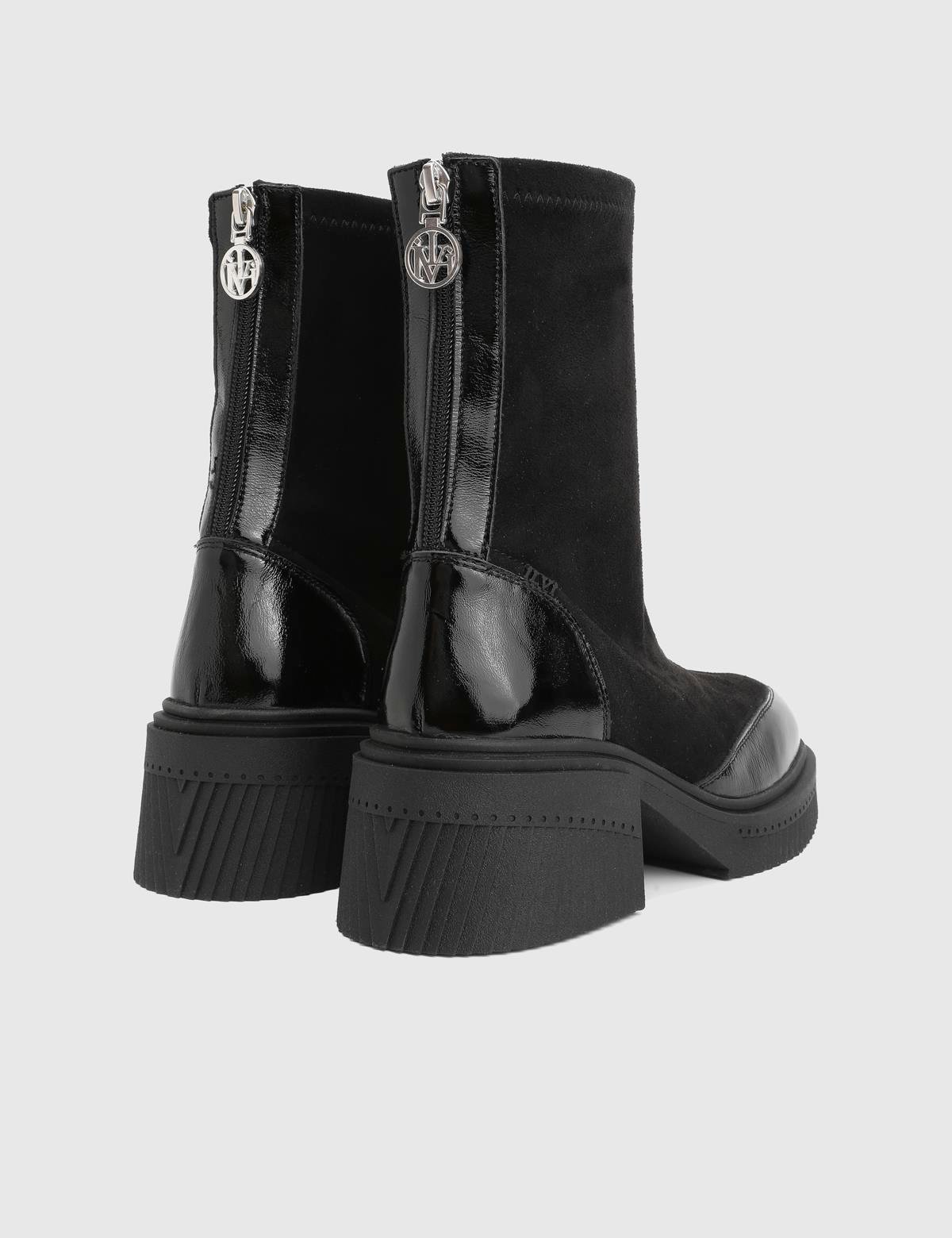 Breade Black Patent Leather Suede Women's Heeled Boot