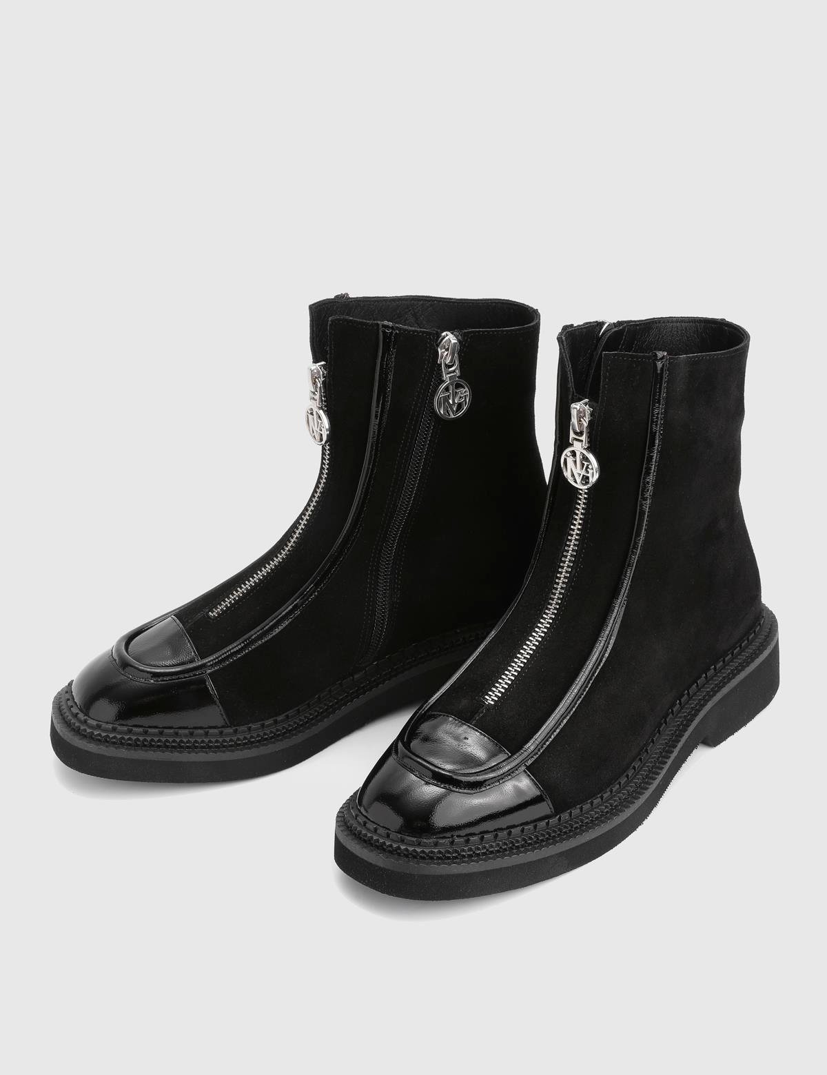 Brisie Black Patent Leather Suede Women's Boot